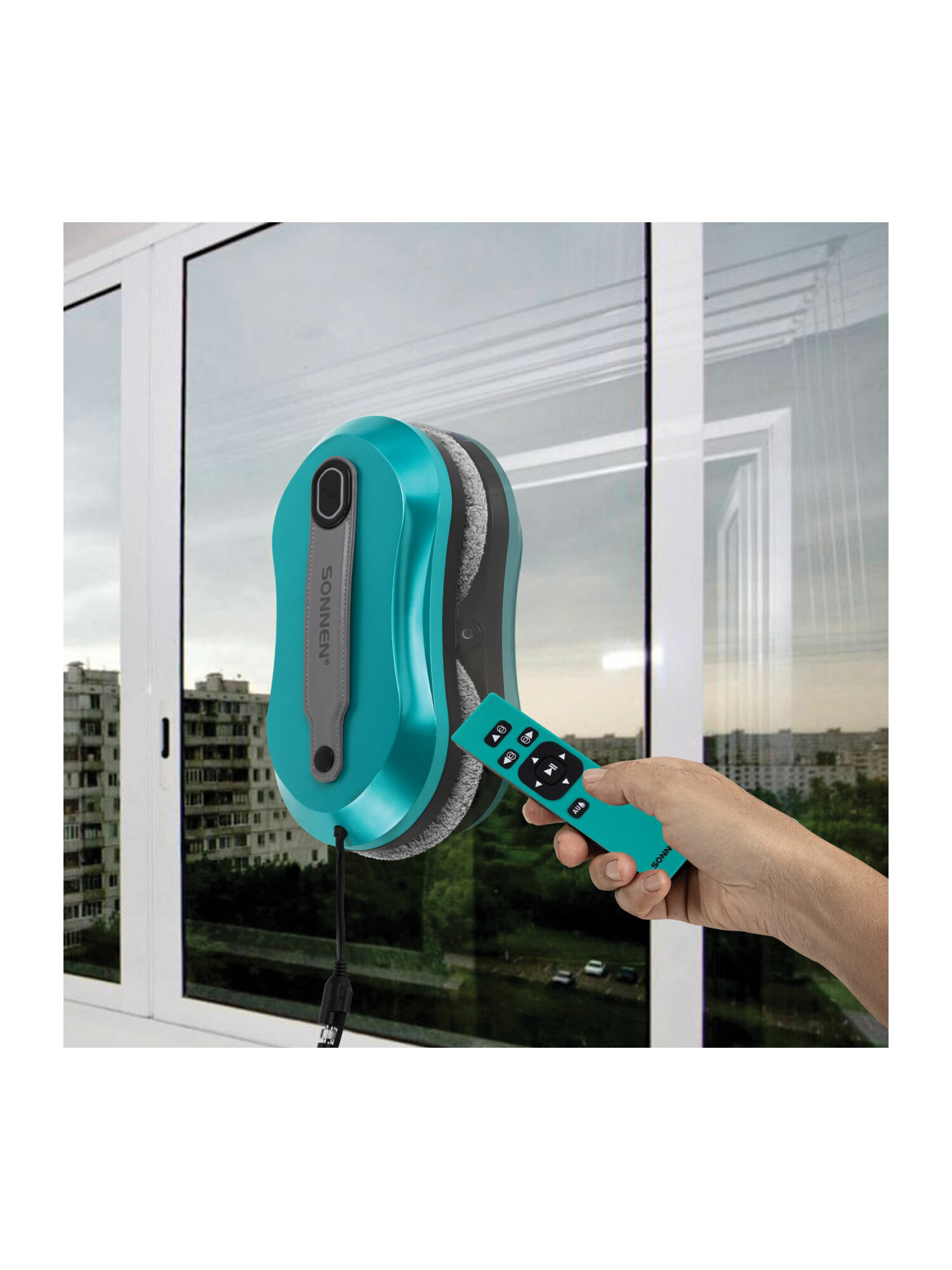 Робот мойщик окон с распылением Sonnen датчик от падения 26 салфеток приложение - фото 24