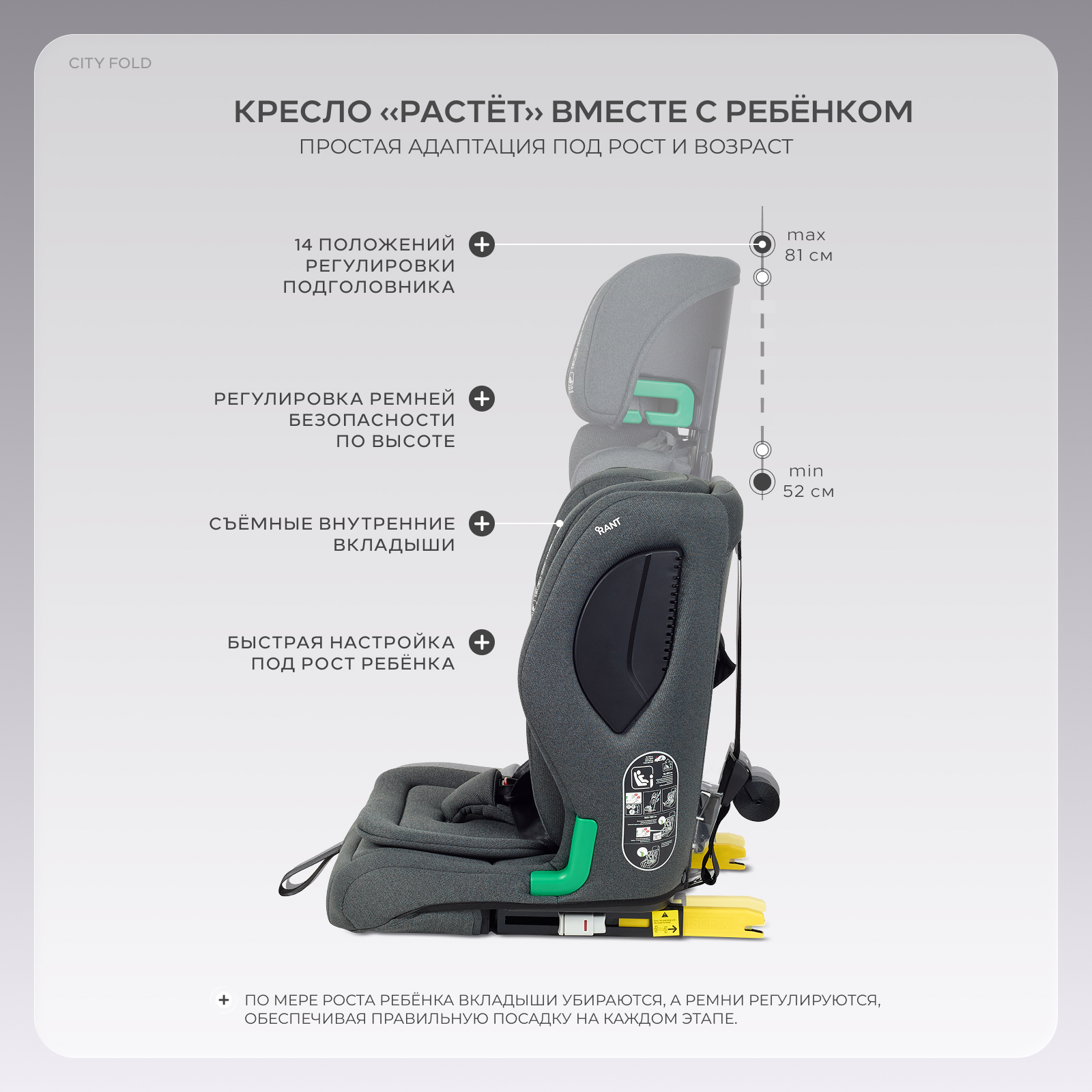Автокресло Rant City+Fold Isofix 1/2/3 (9-36 кг) серый - фото 5