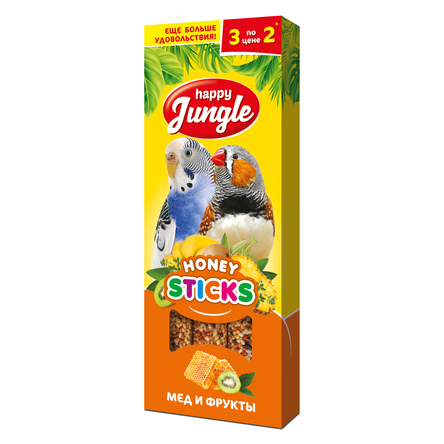 Лакомство для птиц HappyJungle палочки мед-фрукты 30г*3шт - фото 1