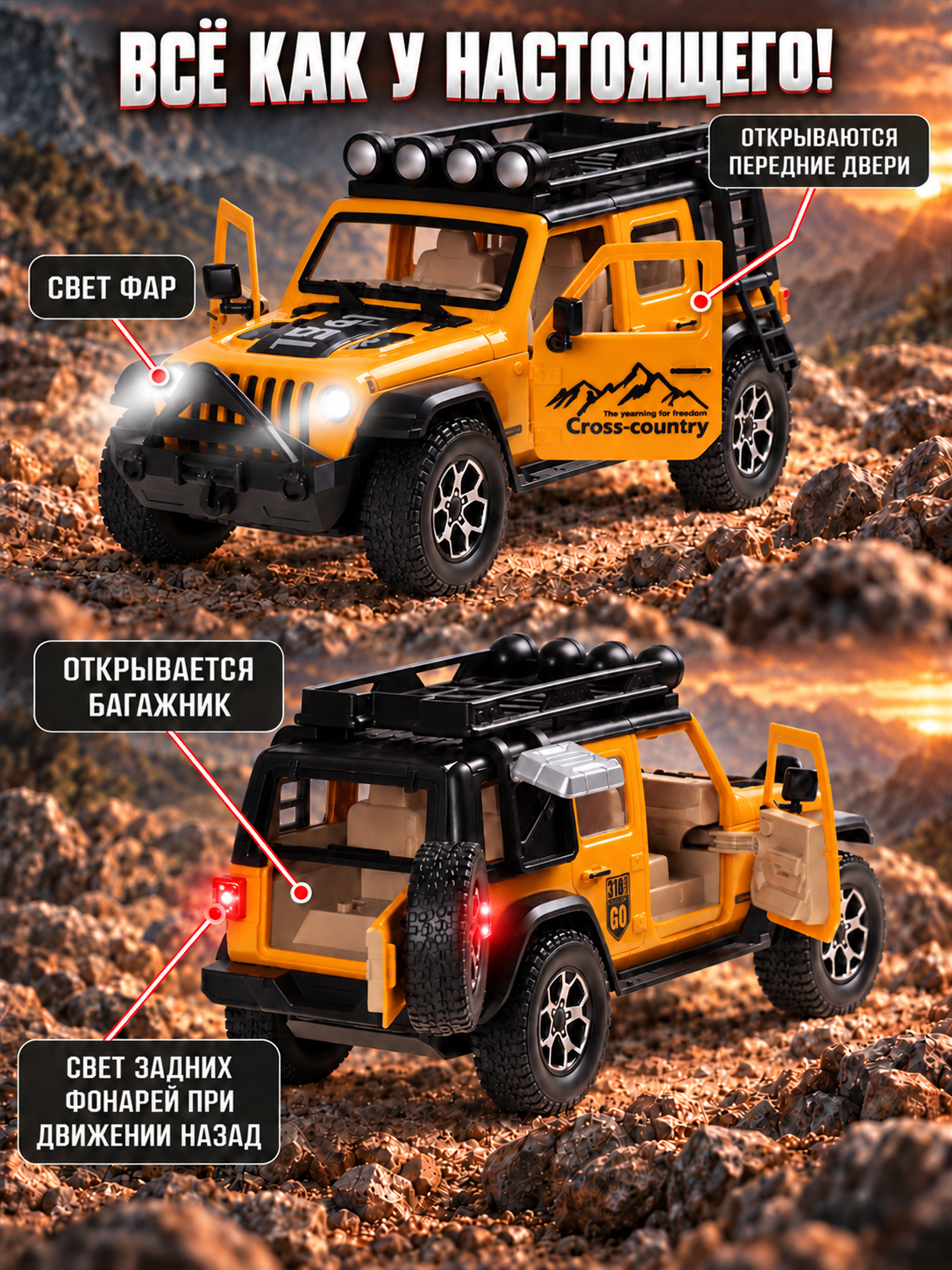 Внедорожник РУ AUTODRIVE Джип жёлтый - фото 2