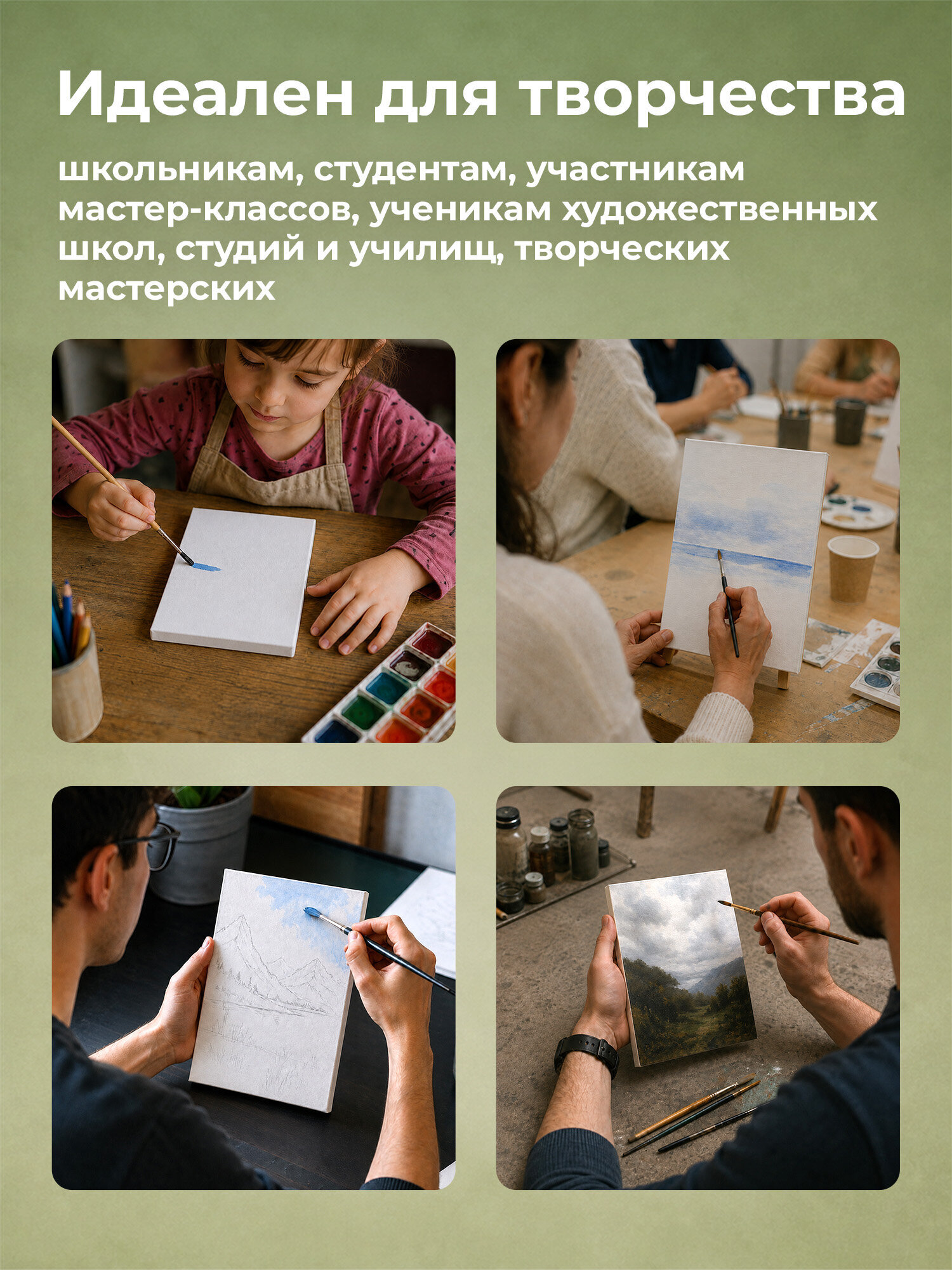 Холст для рисования Brauberg на подрамнике 20х30 см грунтованный 100% хлопок набор 3 штуки - фото 8