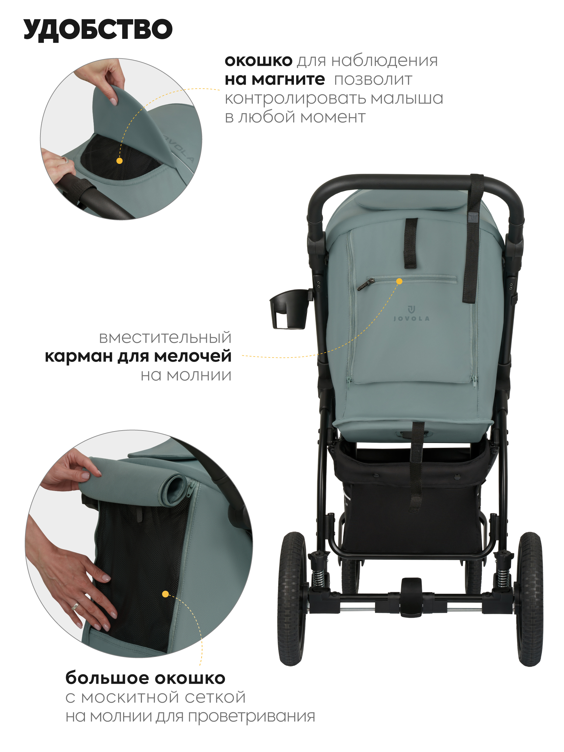 Коляска прогулочная JOVOLA Selena SL, всесезонная зеленый - фото 10
