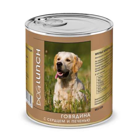Корм для собак Dog Lunch Говядина с сердцем и печенью в желе консервы 750г