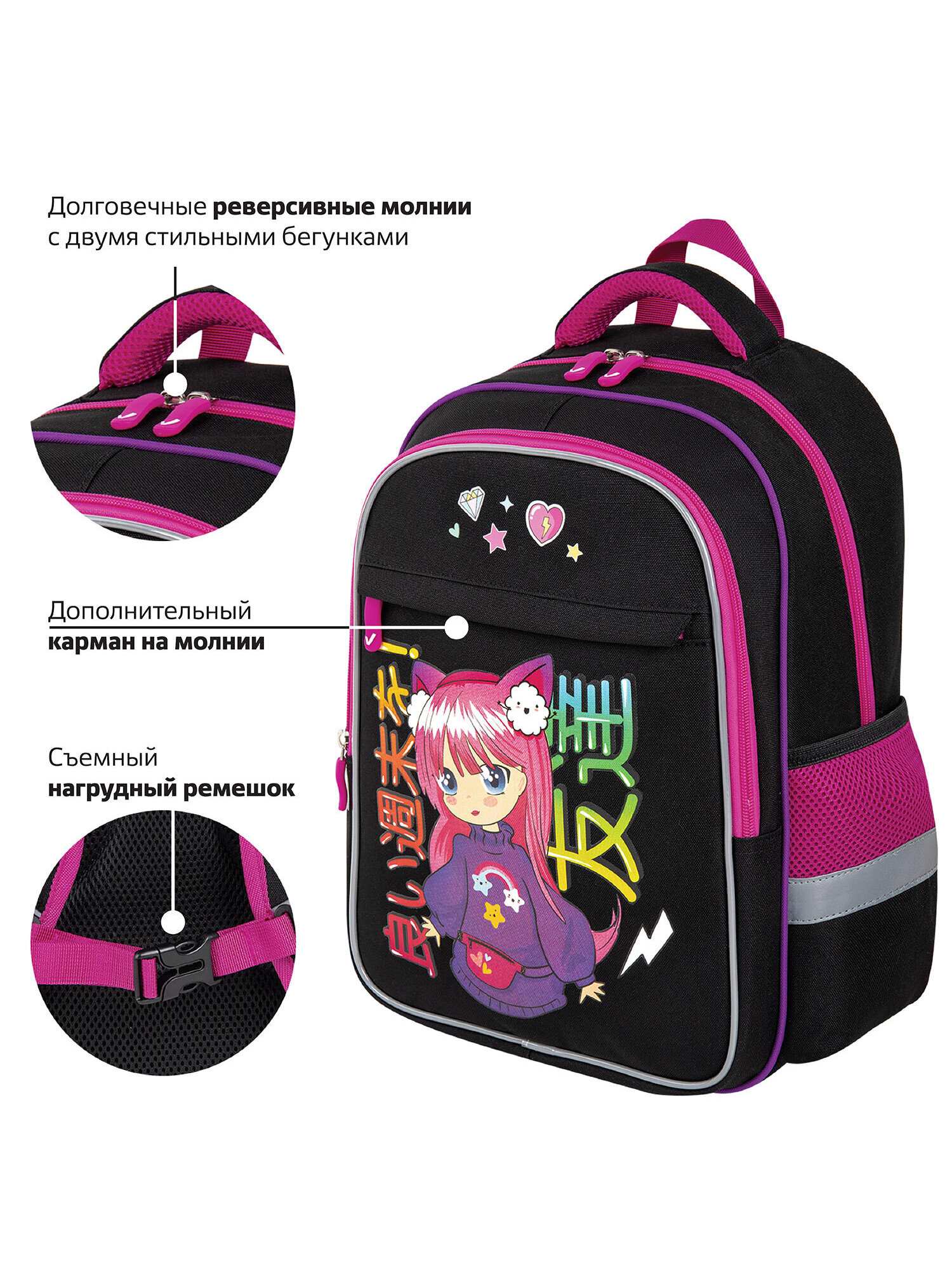 Рюкзак Brauberg аниме девушка - фото 6