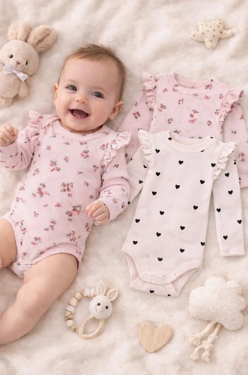 Боди 2 шт Mark Formelle (Марк Формэль) 13017-2/сердца на св.розовом +цветочки на розовом - фото 1