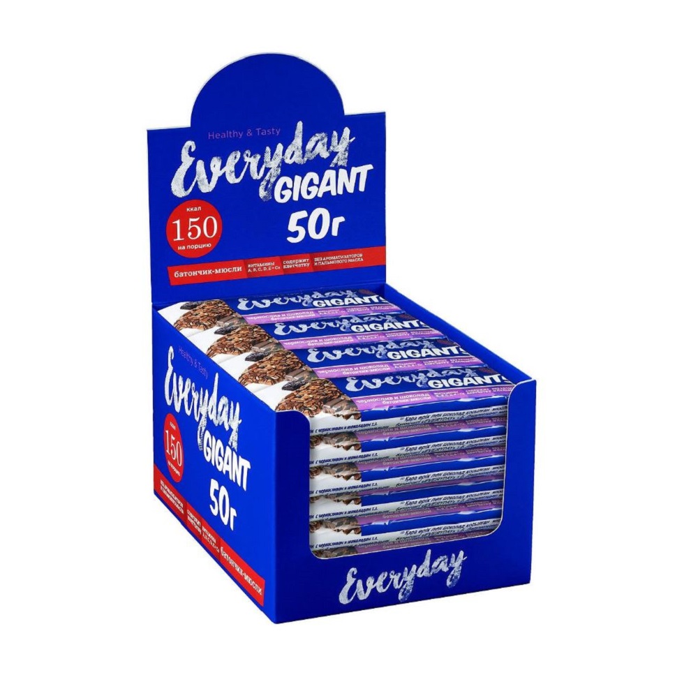 Батончик Everyday фруктово-злаковый GIGANT чернослив и шоколад 50 г шоубокс 24 шт - фото 1