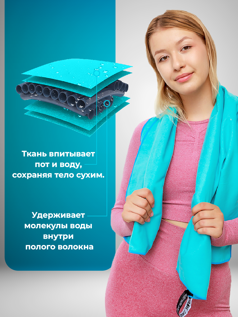 Полотенце спортивное OCEAS из микрофибры для бассейна, цвет голубой 120х50 см - фото 5