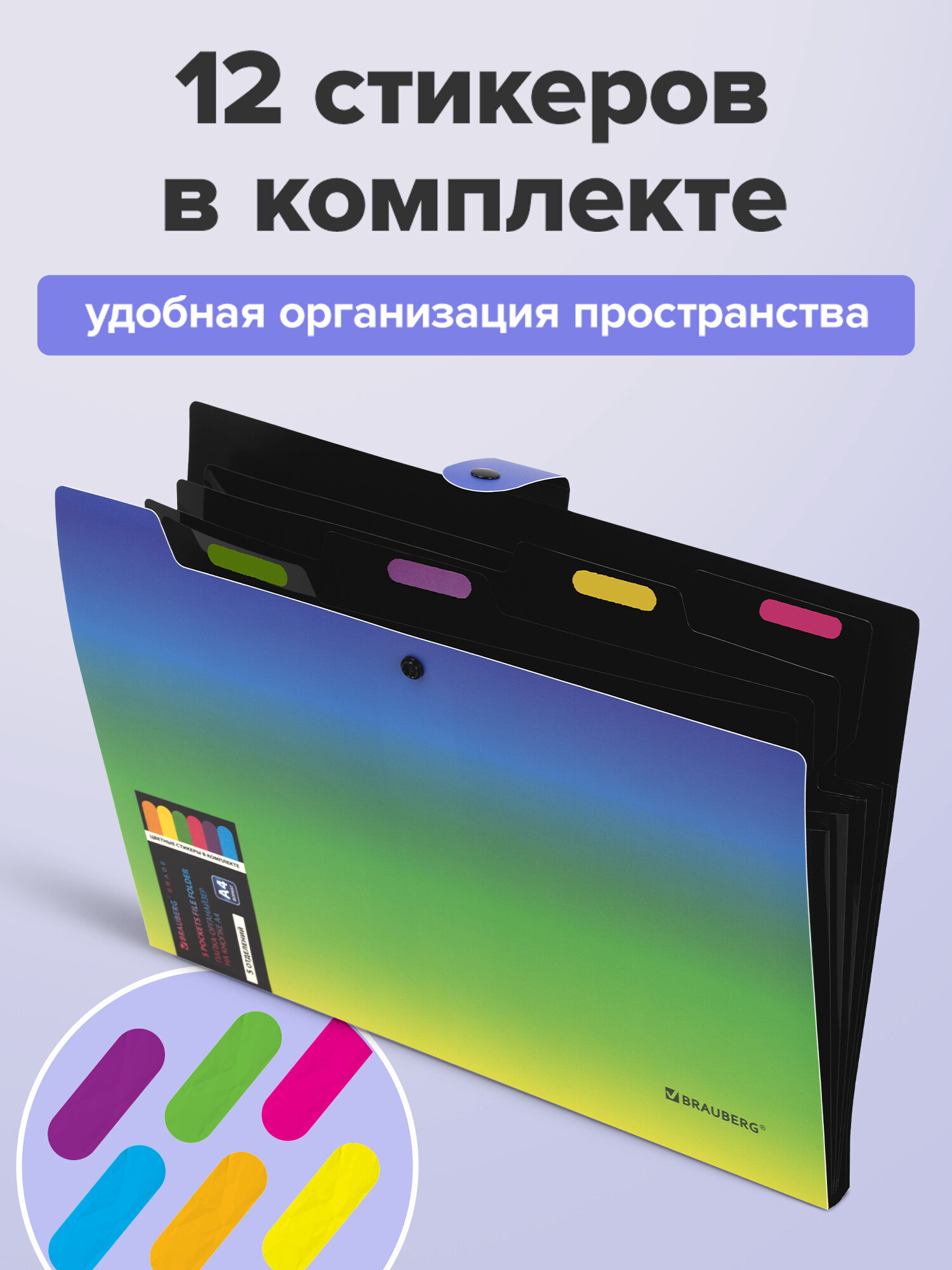 Папка-органайзер Brauberg зелено-голубой градиент А4 - фото 3