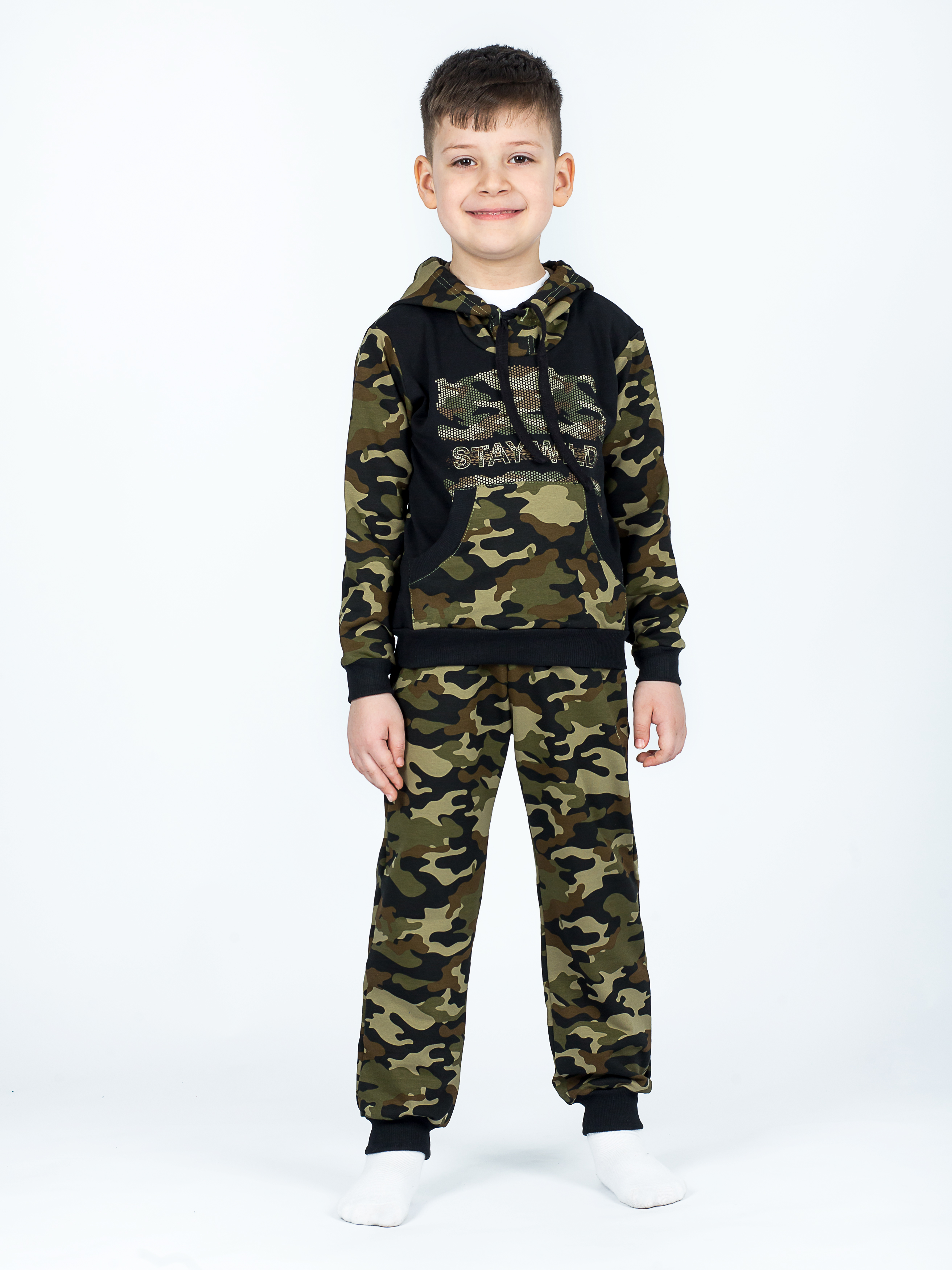 Костюм спортивный KiMMi Baby КБ-1308747 хаки черный милитари - фото 1