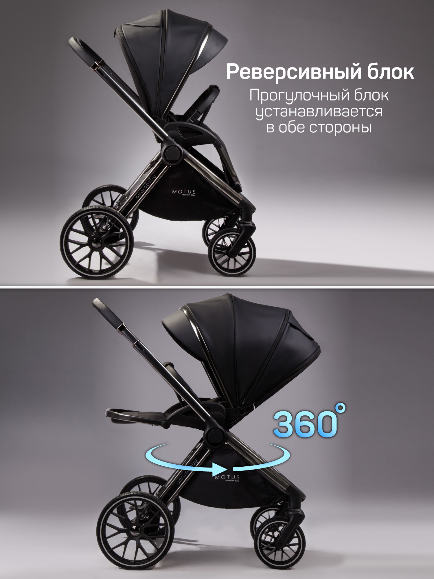 Коляска 2в1 Amarobaby Motus Premium Ecco черный - фото 3