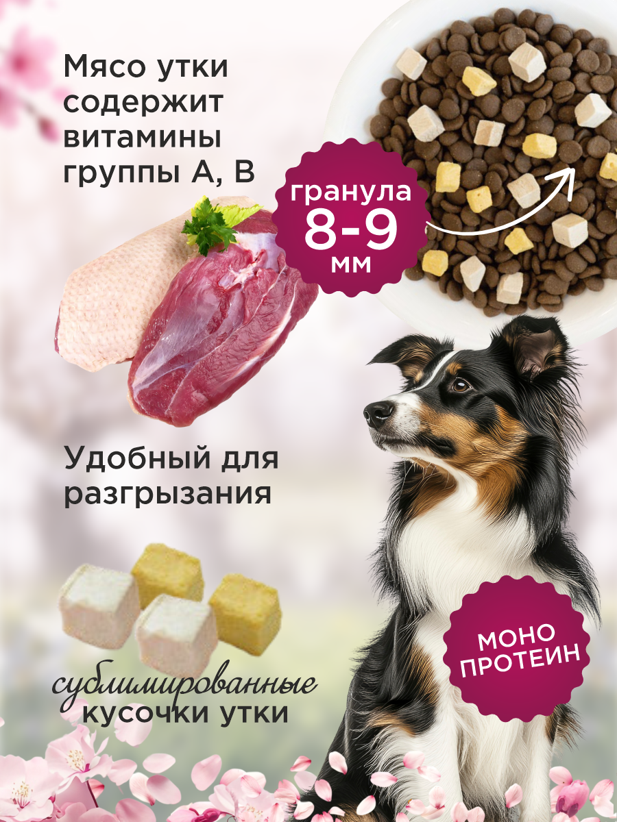 Сухой корм для собак Paddy Time Утка с яблоком с сублимированным мясом 2 кг - фото 4