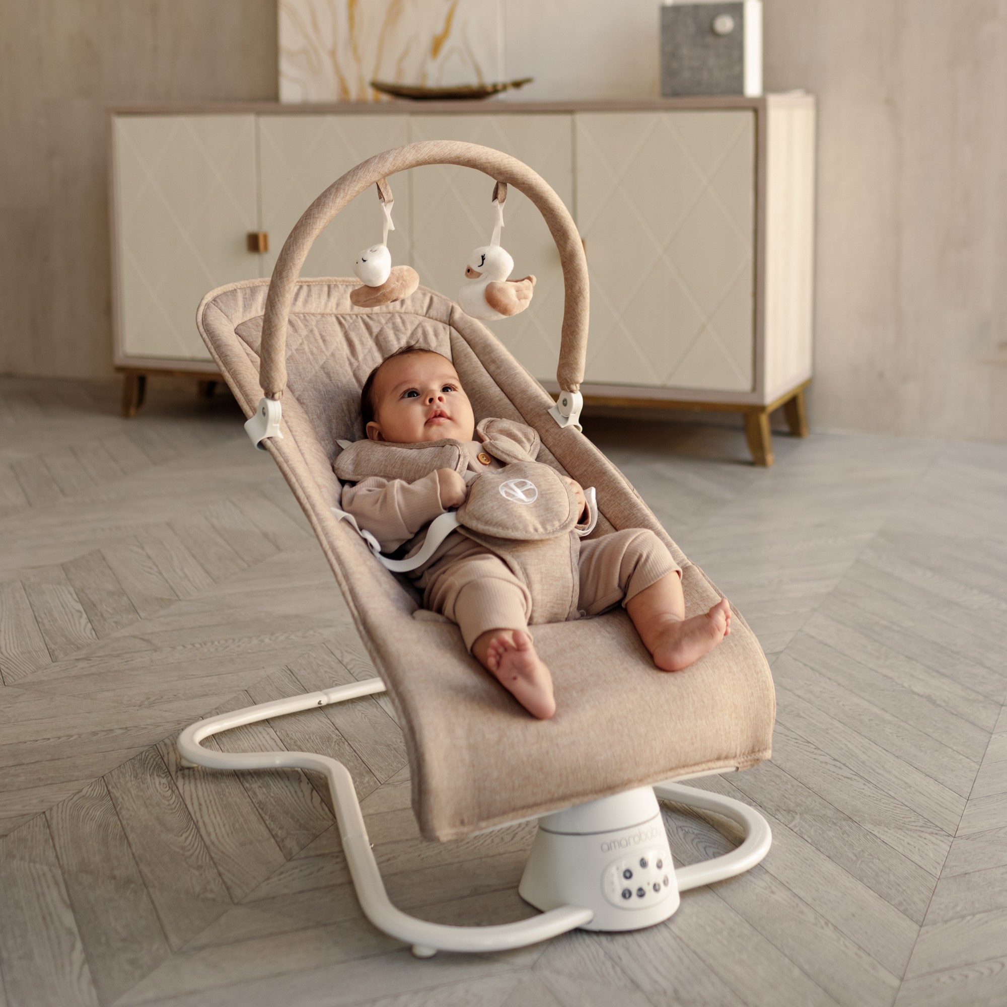 Электронные качели бежевый Amarobaby HAPPY SWING - фото 24