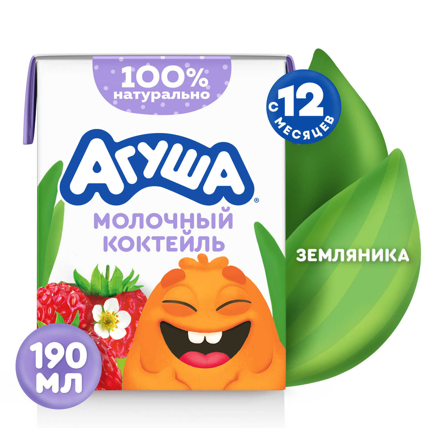 Коктейль молочный Агуша земляника 2.0% 190мл с 12месяцев - фото 1