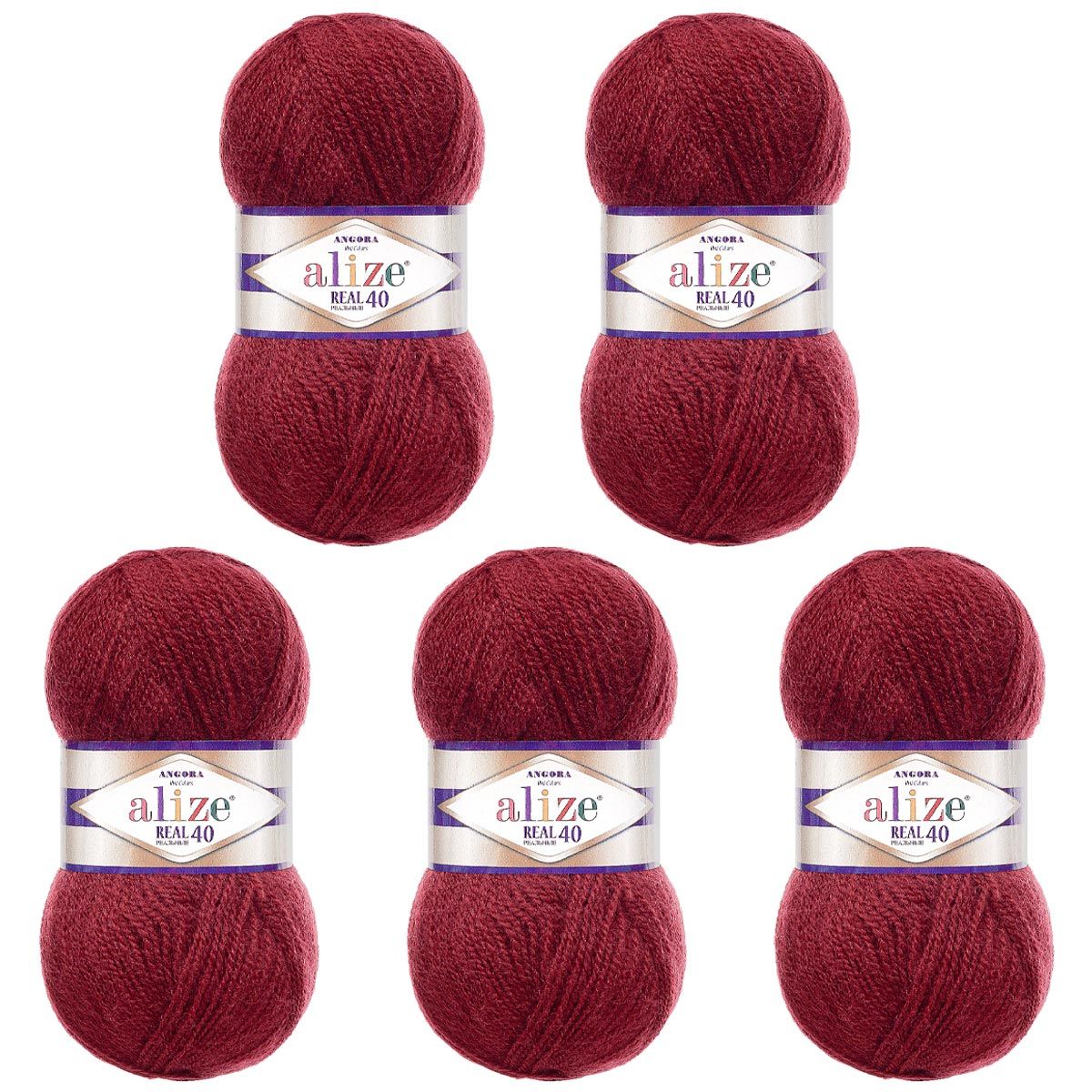 Пряжа Alize мягкая для вязания теплых вещей Angora real 40 100 гр 430 м 5 мотков 57 бордовый - фото 6