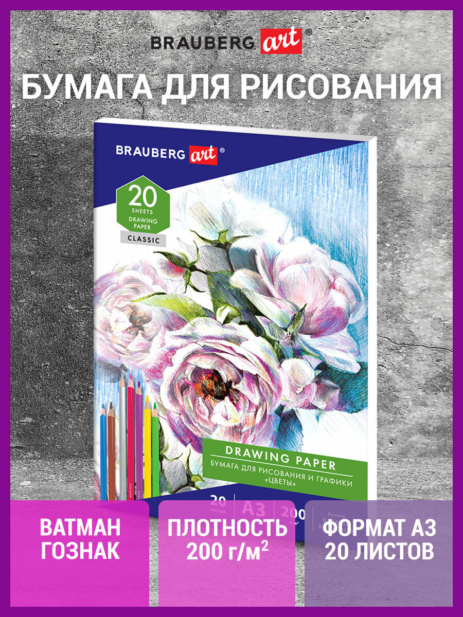 Художественная бумага Brauberg для графики 20 лист. - фото 1