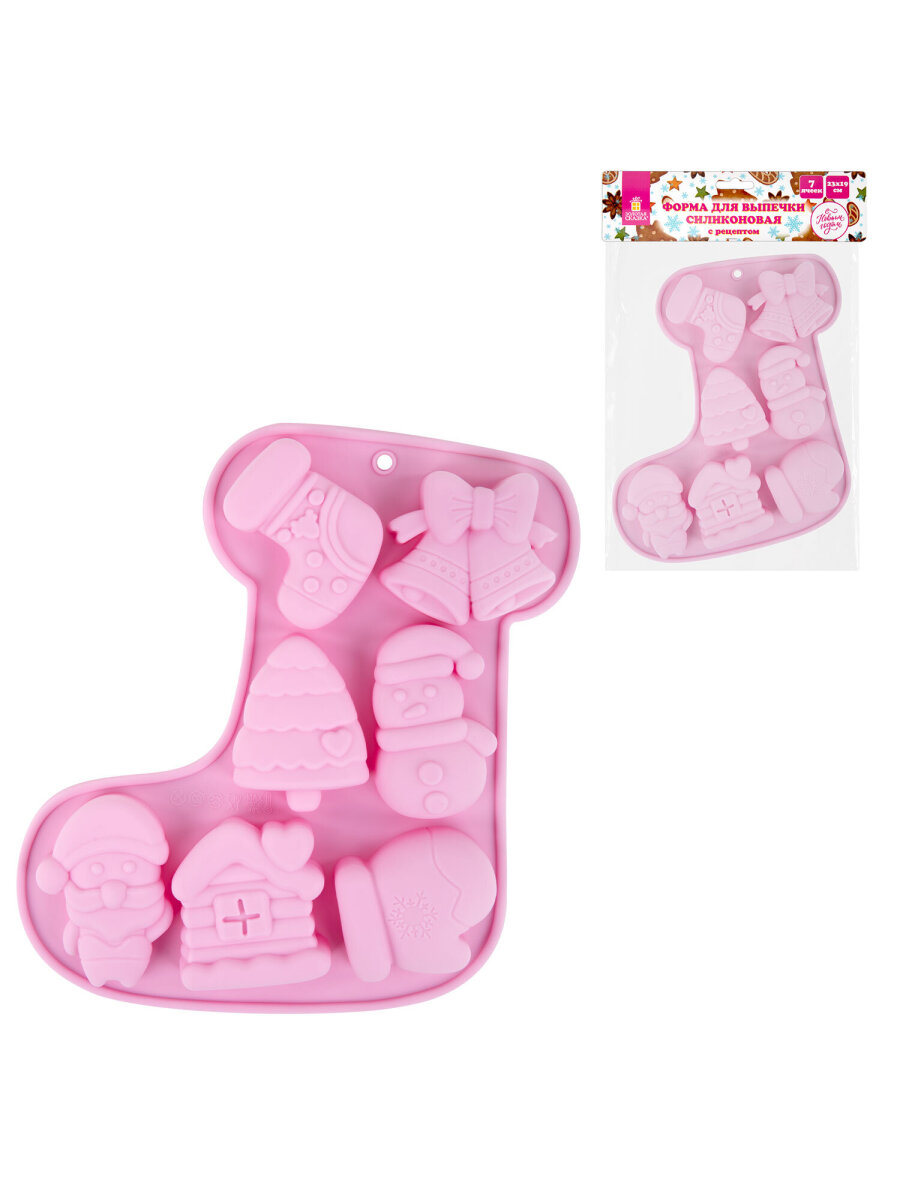 Форма для выпечки Золотая сказка формочки для льда и запекания новогодние силиконовые 7 ячеек - фото 6