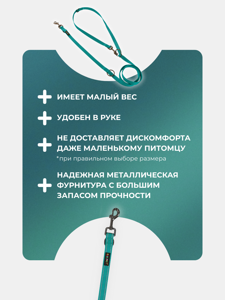 Поводок перестежка для собак Easy Pets 324 цвет Зеленый р-р S 1см 300см - фото 5