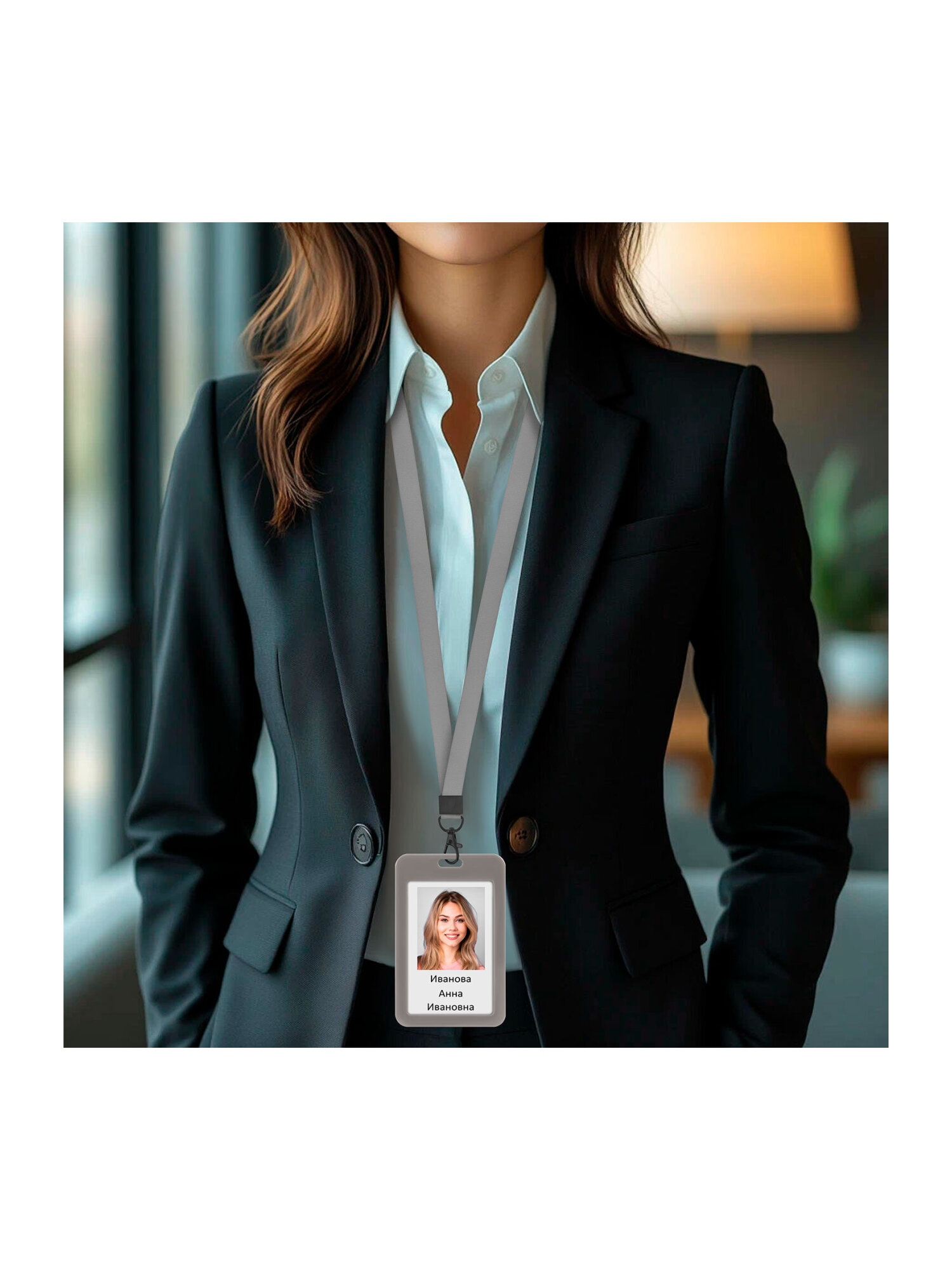 Бейдж Brauberg серый с лентой и карабином - фото 10