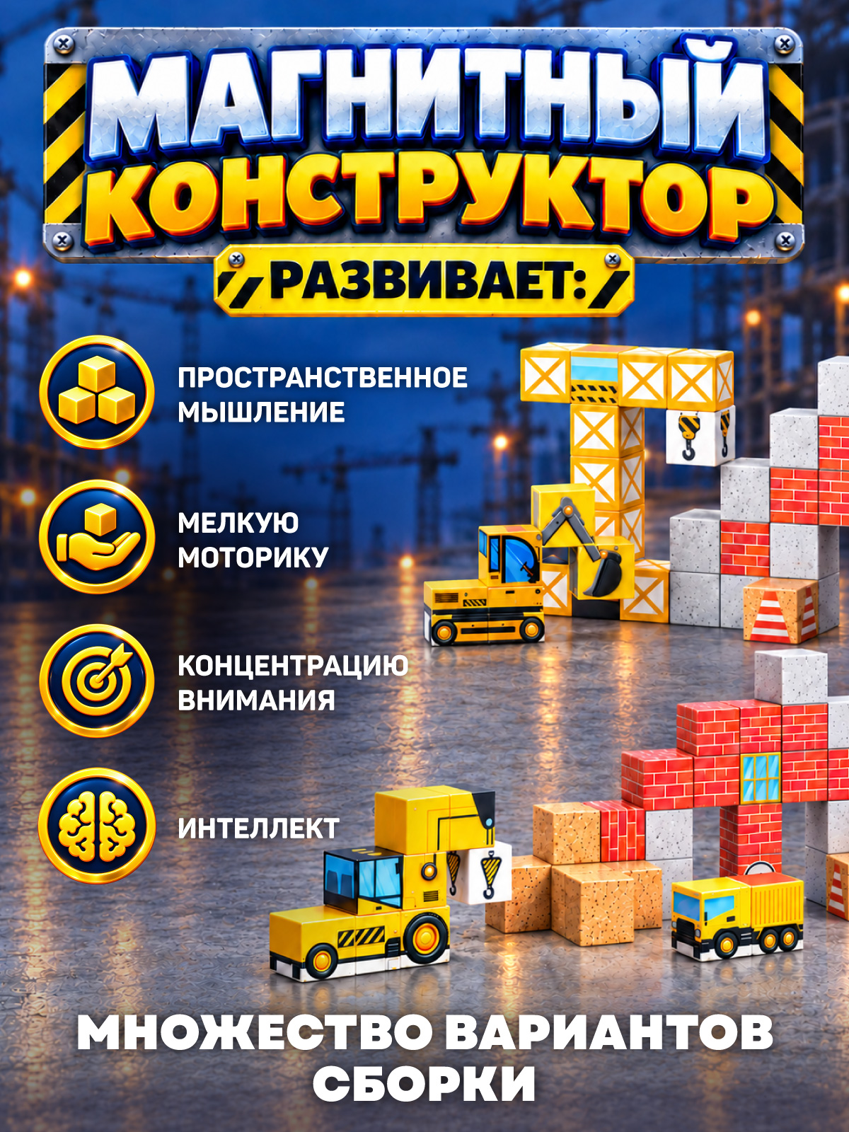 Конструктор Constructa Стройка магнитный 57 дет. - фото 5