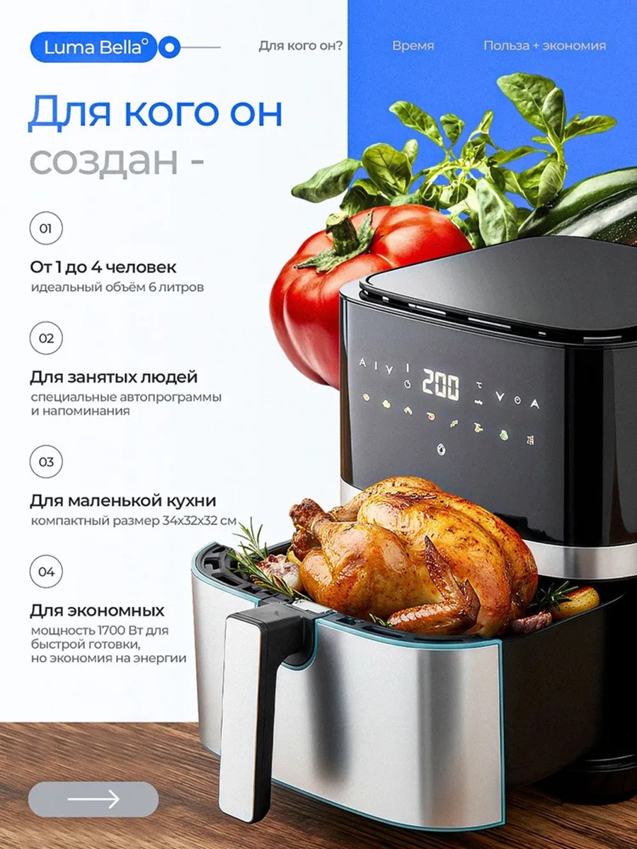 Аэрогриль CASTLELADY электрический 2 в 1 6 л, 1700 Вт - фото 10