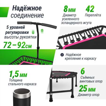 Батут спортивный с ручкой UNIX line Fitness Pink диаметр 125 см до 130 кг для джампинга