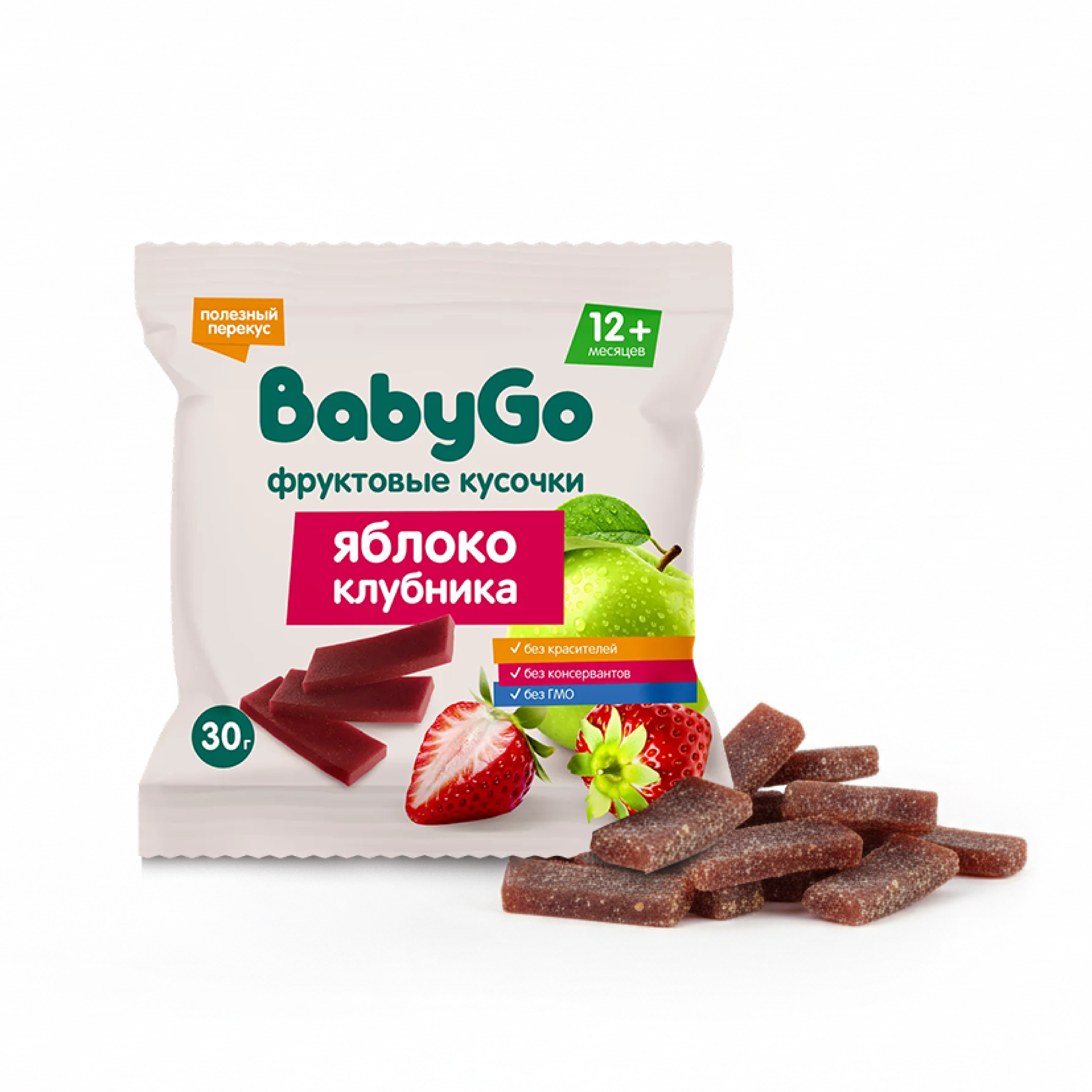 Фруктовые кусочки BabyGo из яблок и клубники с 12 мес 30 г - фото 2