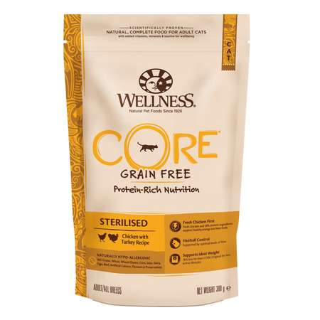 Корм для кошек Wellness CORE 300г индейка-курица для стерилизованных и кастрированных