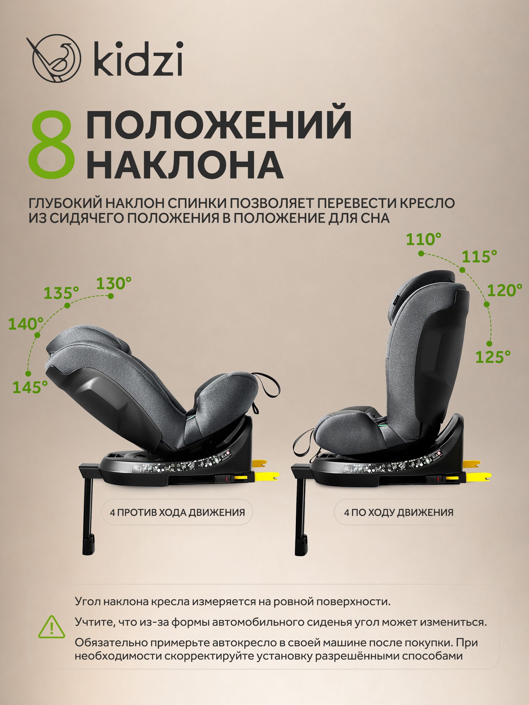Автокресло Kidzi Spin Pro 360 i-SIZE c опорой Isofix 0+/1/2/3 (0-36 кг) серый - фото 5