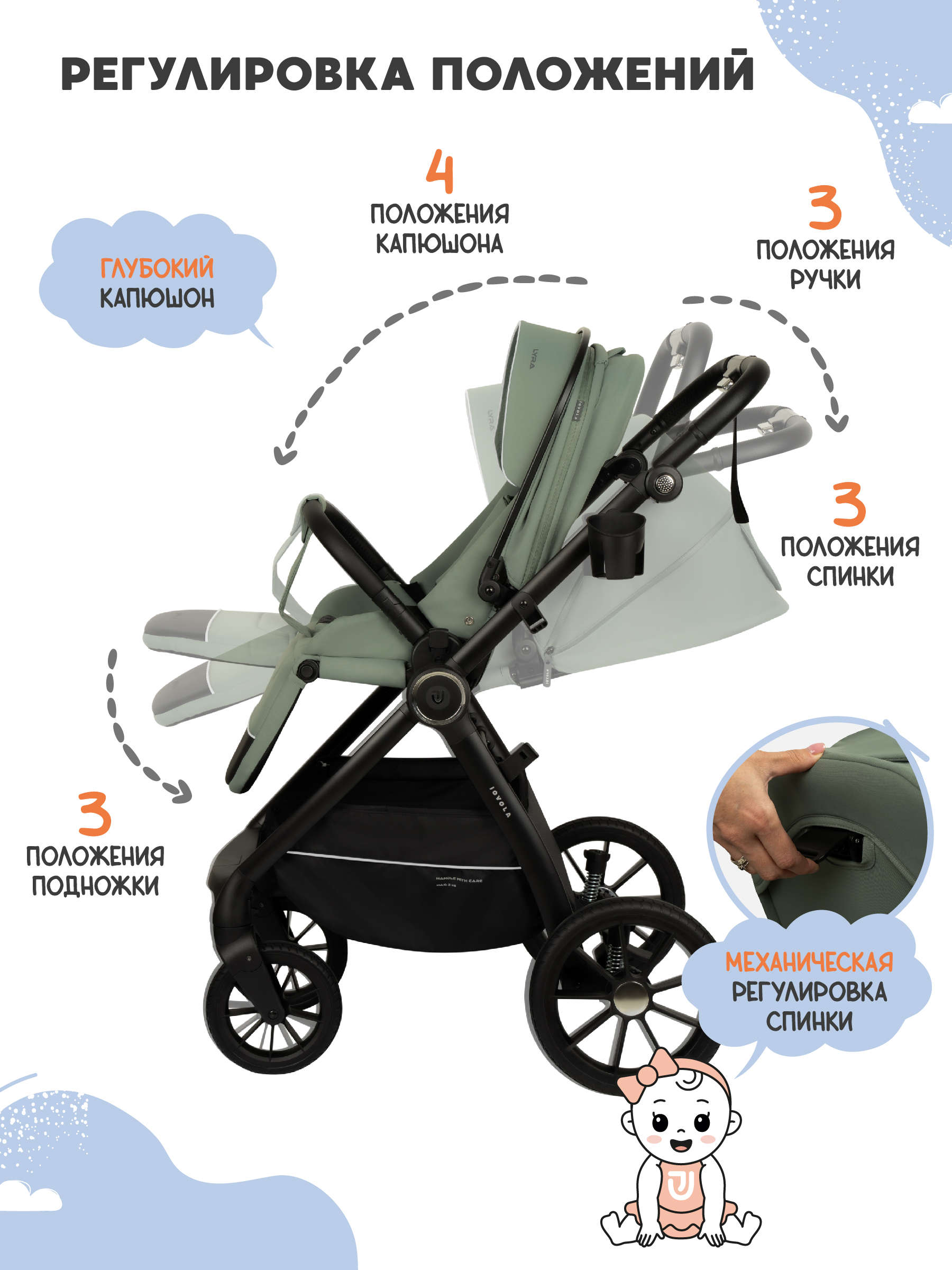 Коляска прогулочная JOVOLA LYRA зеленый - фото 6
