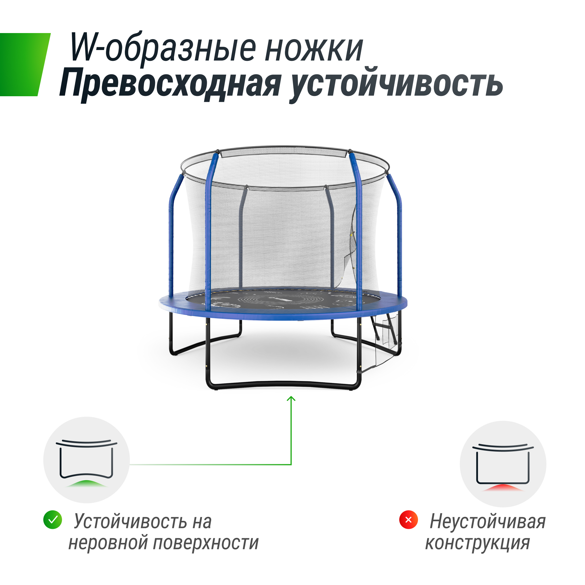 Батут каркасный Supreme Game UNIX line 8 ft Blue общий диаметр 244 см до 150 кг диаметр прыжковой зоны 190 см - фото 5