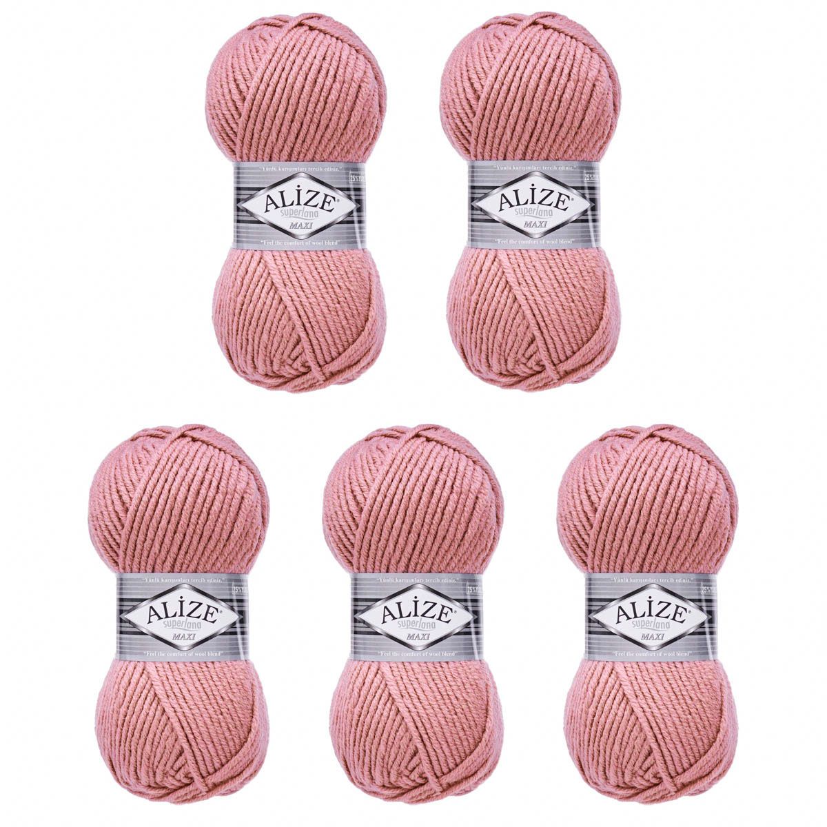 Пряжа Alize полушерстяная мягкая теплая Superlana maxi 100г 100м 5 шт 204 старо-розовый - фото 6