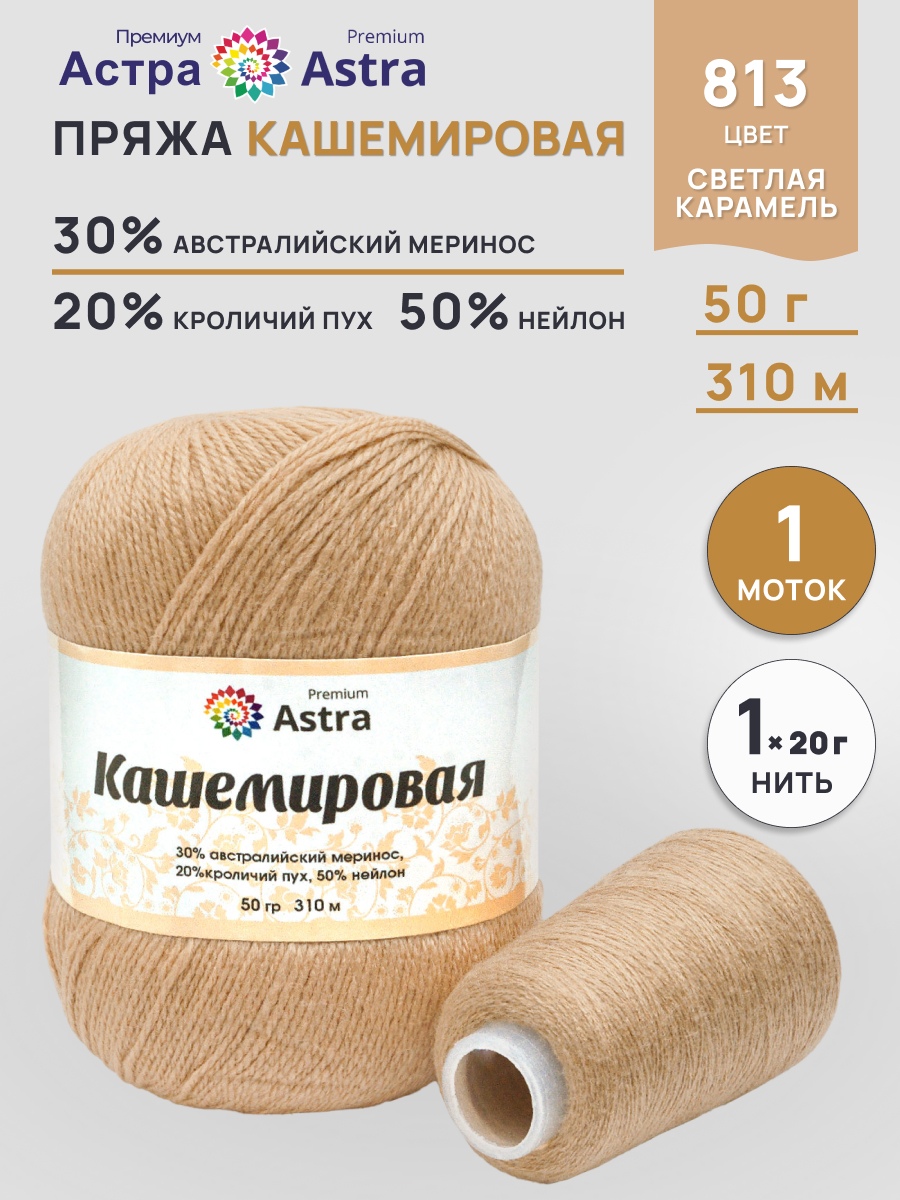 Пряжа для вязания Кашемировая Astra Premium 50г 310м 1шт - фото 1