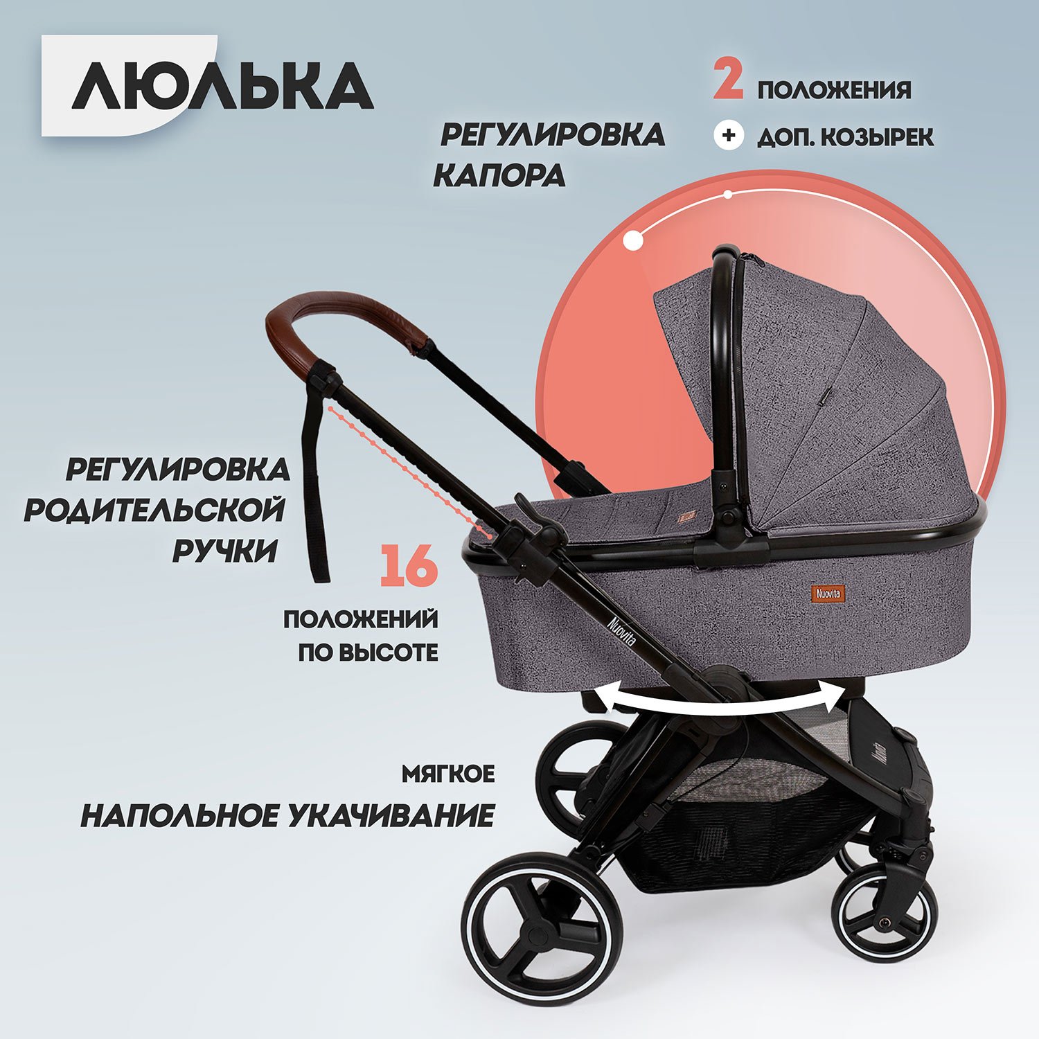 Коляска 3в1 Nuovita Edel 3в1 серый - фото 2