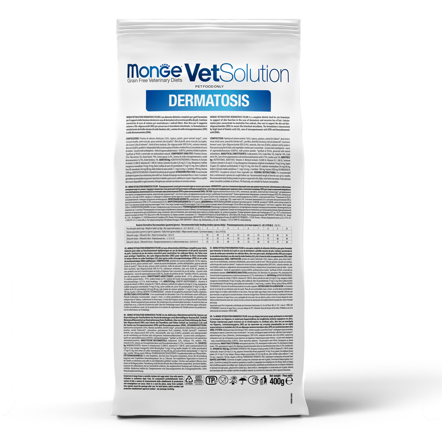 Корм для кошек диетический MONGE VetSolution CatDermatosis Дерматозис при заболеваниях кожи 400г - фото 4