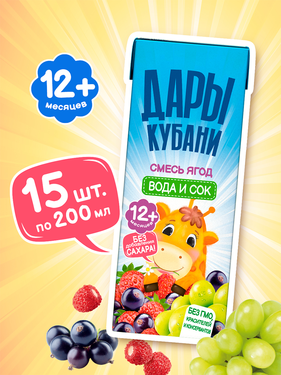 Вода детская с соком Дары Кубани из смеси ягод 200 мл х 15 шт - фото 1