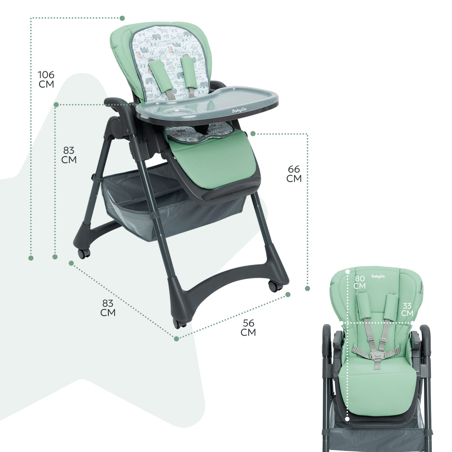 Стульчик для кормления BabyGo Sweet Meals Mint зеленый - фото 6