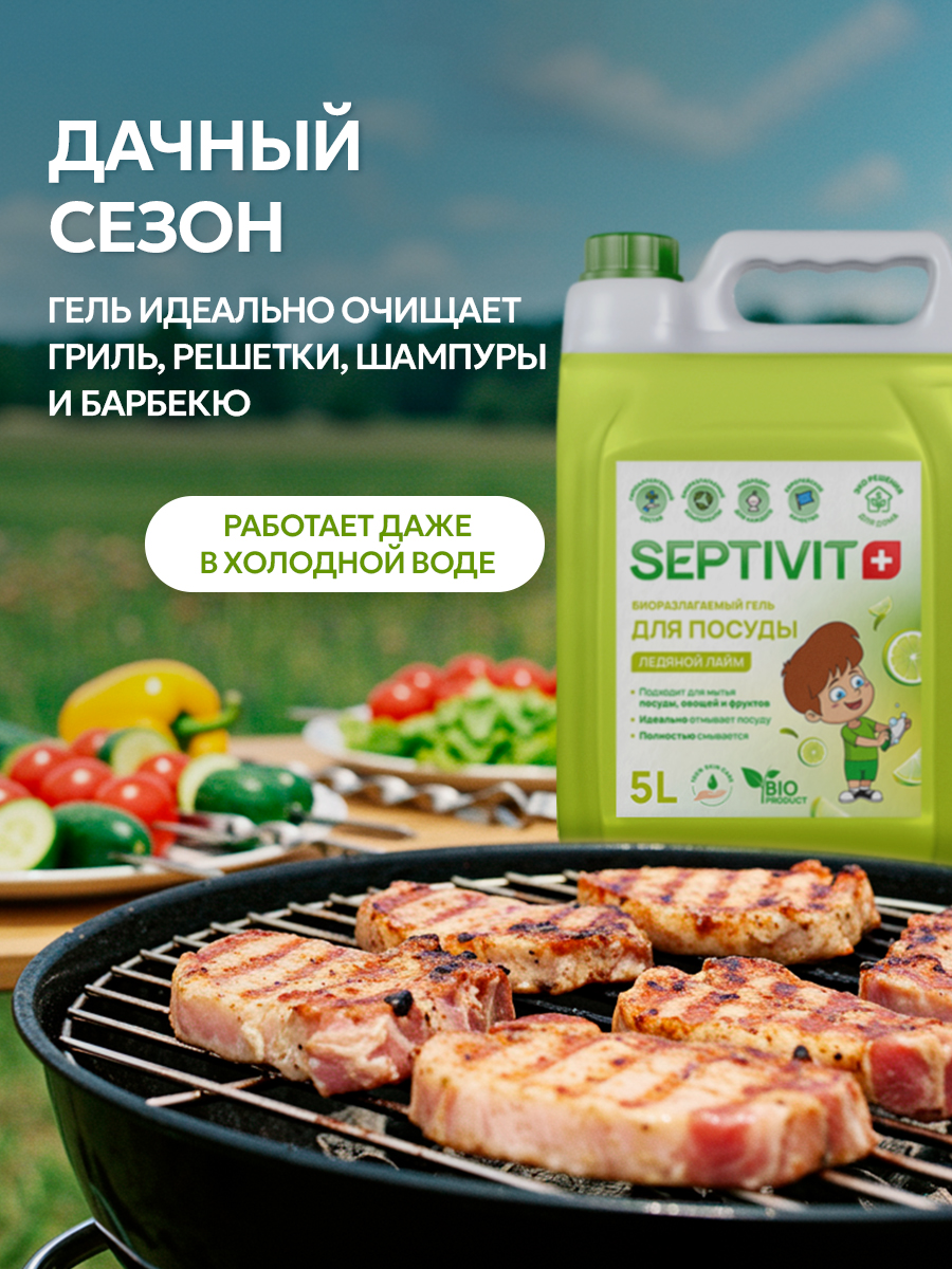Средство для мытья посуды SEPTIVIT Ледяной лайм 5 л - фото 10