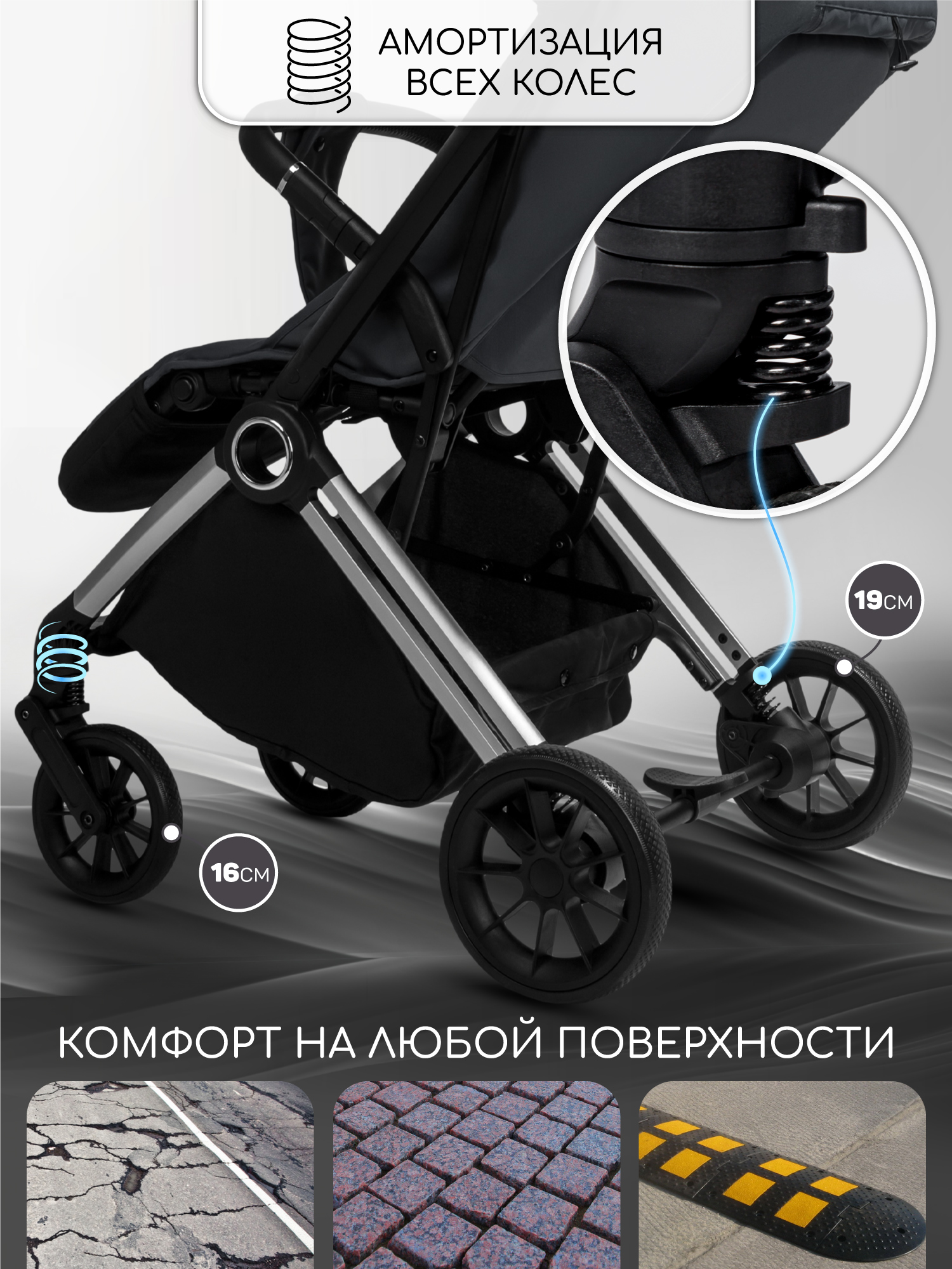 Коляска прогулочная Amarobaby Handy серый - фото 9
