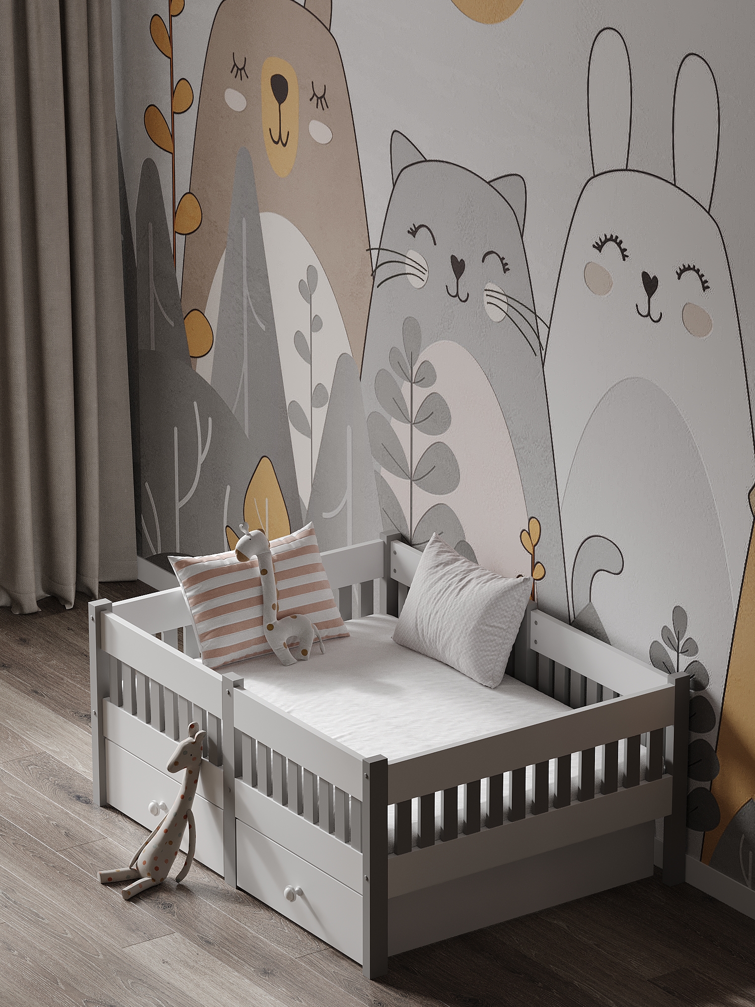 Кровать подростковая Moms charm Бортики (белый, серый) - фото 16