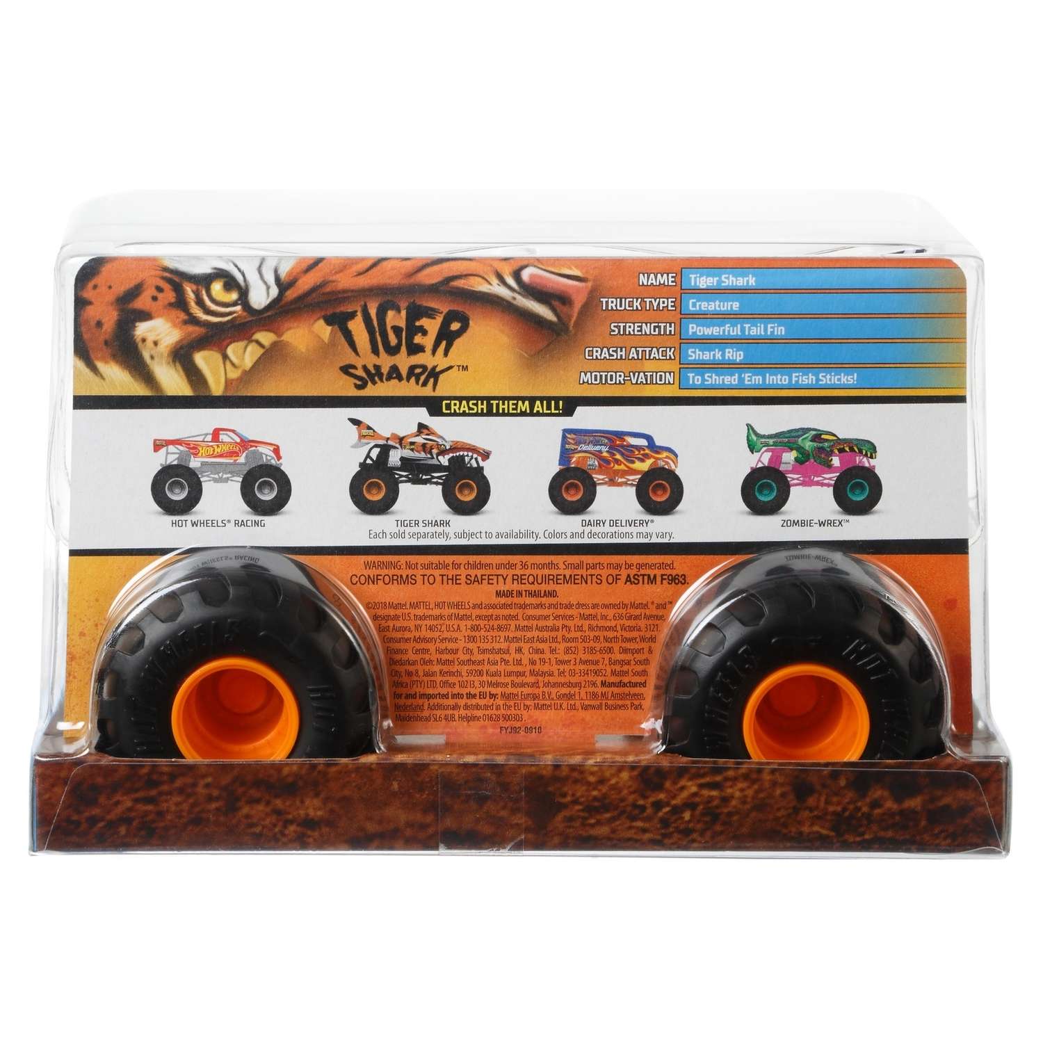 Автомобиль Hot Wheels Monster Tracks Тигровая акула 1:24 FYJ83 - фото 3