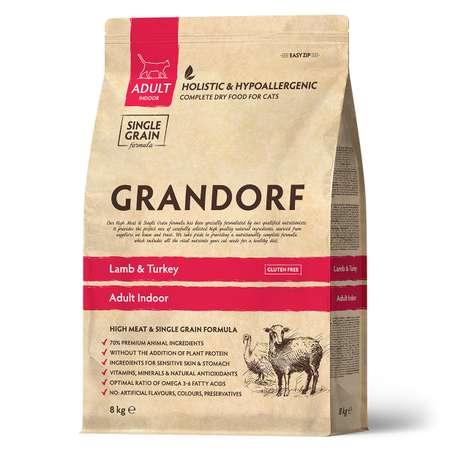 Корм для кошек Grandorf Indoor 8кг ягненок с индейкой