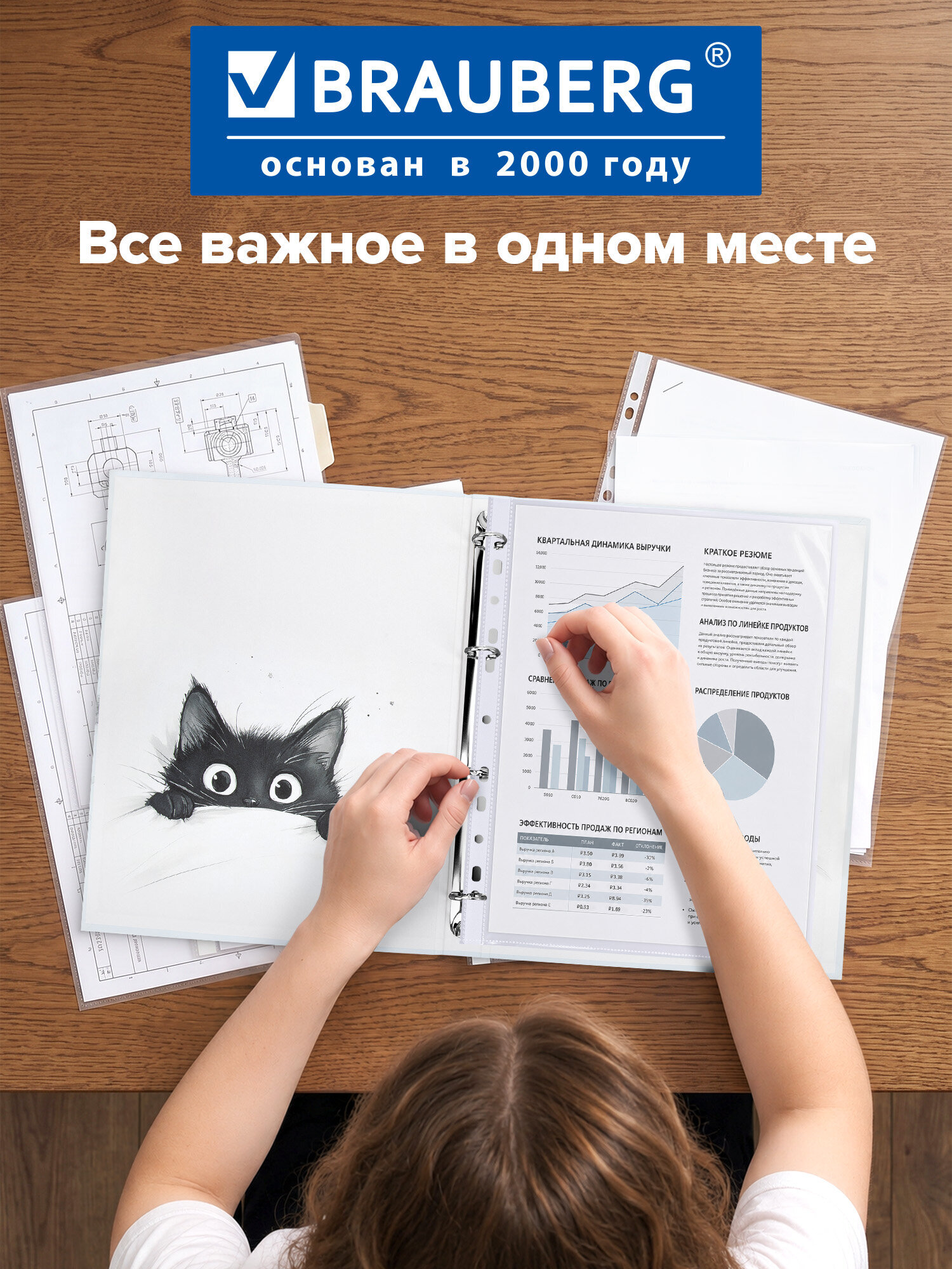 Портфолио школьника Brauberg папка А4 на кольцах 20 файлов для девочки и мальчика - фото 5