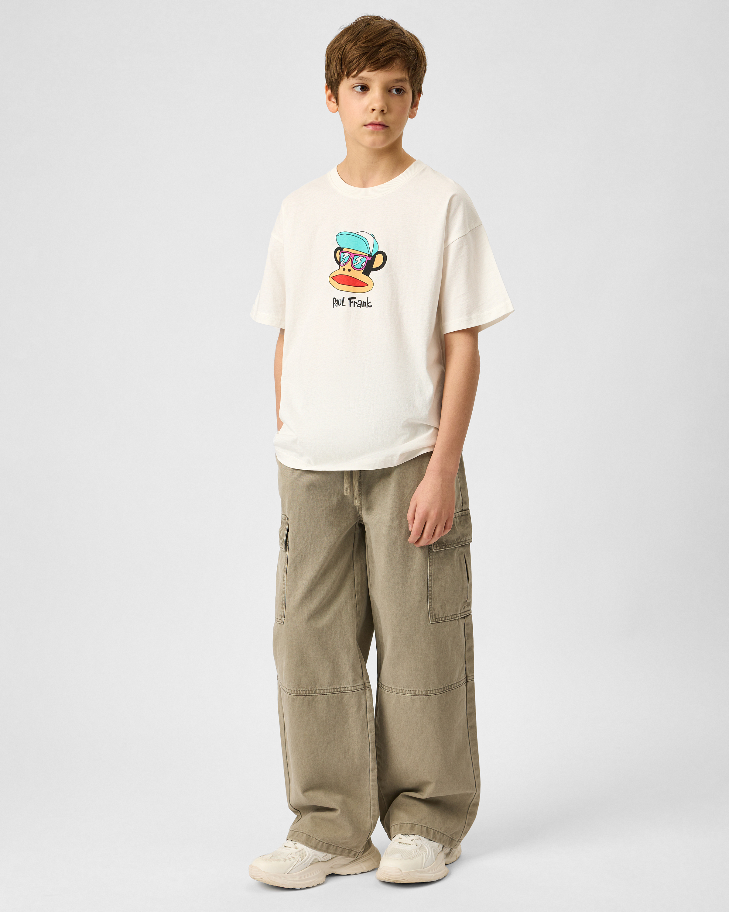 Изображение товара Детские брюки Futurino 128 из хлопка светло-серые широкие для мальчиков