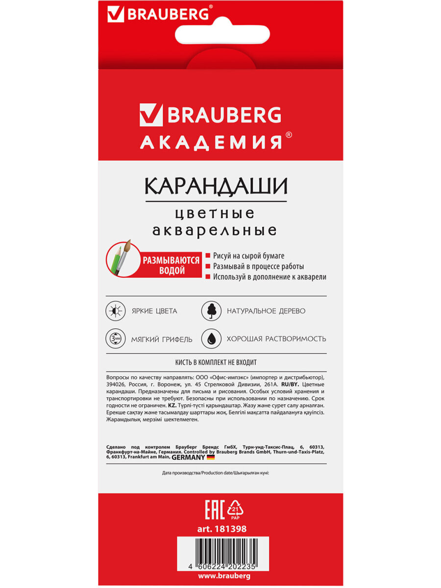 Карандаши акварельные Brauberg 12 шт. - фото 12
