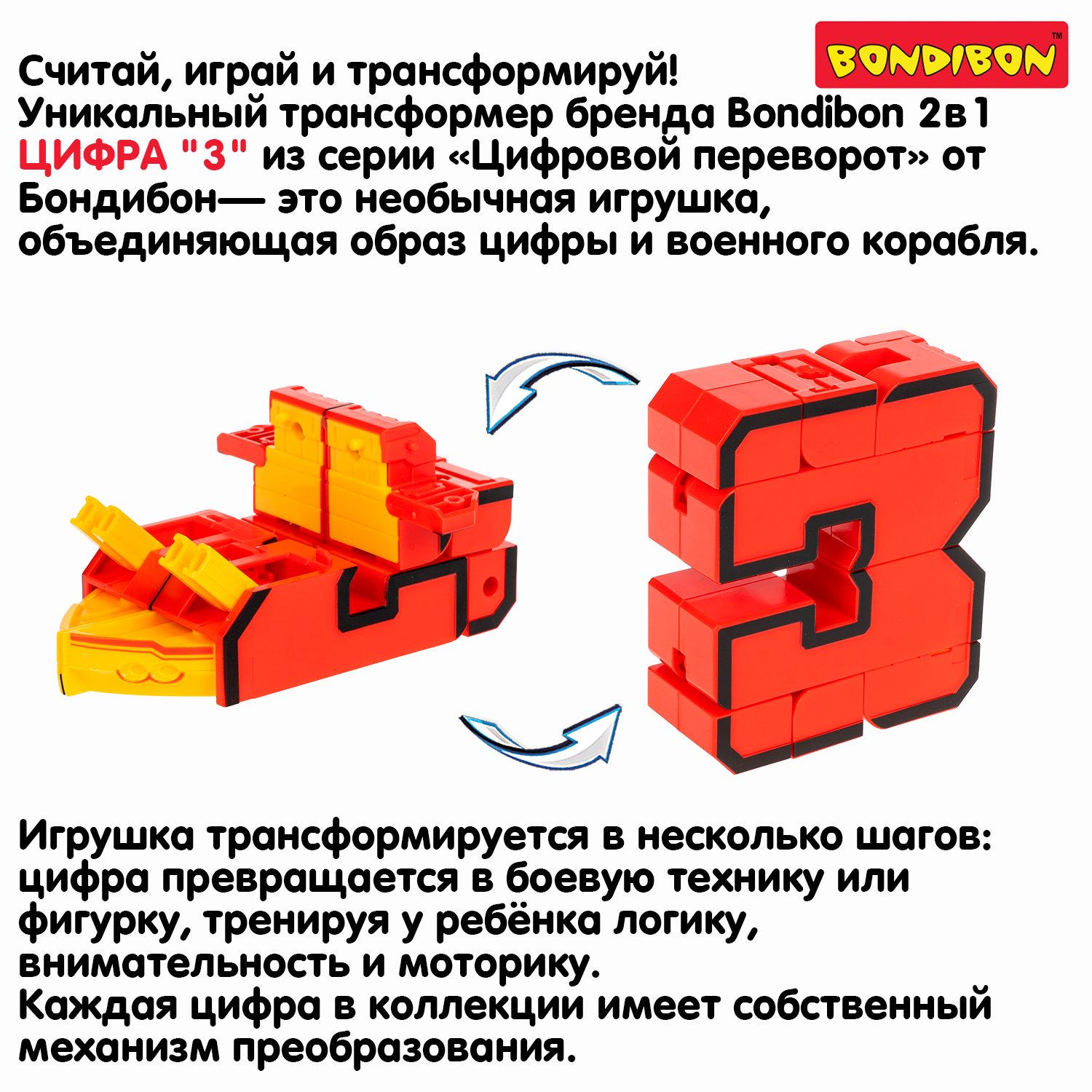 Фигурка Bondibon трансформер Робот Цифра 2в1 - фото 8