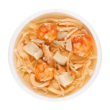 Корм для кошек Деревенские лакомства суп из курицы с креветкой и гребешком пауч 35г