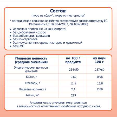Пюре Fleur Alpine яблоко-пастернак пауч 120г с 6месяцев