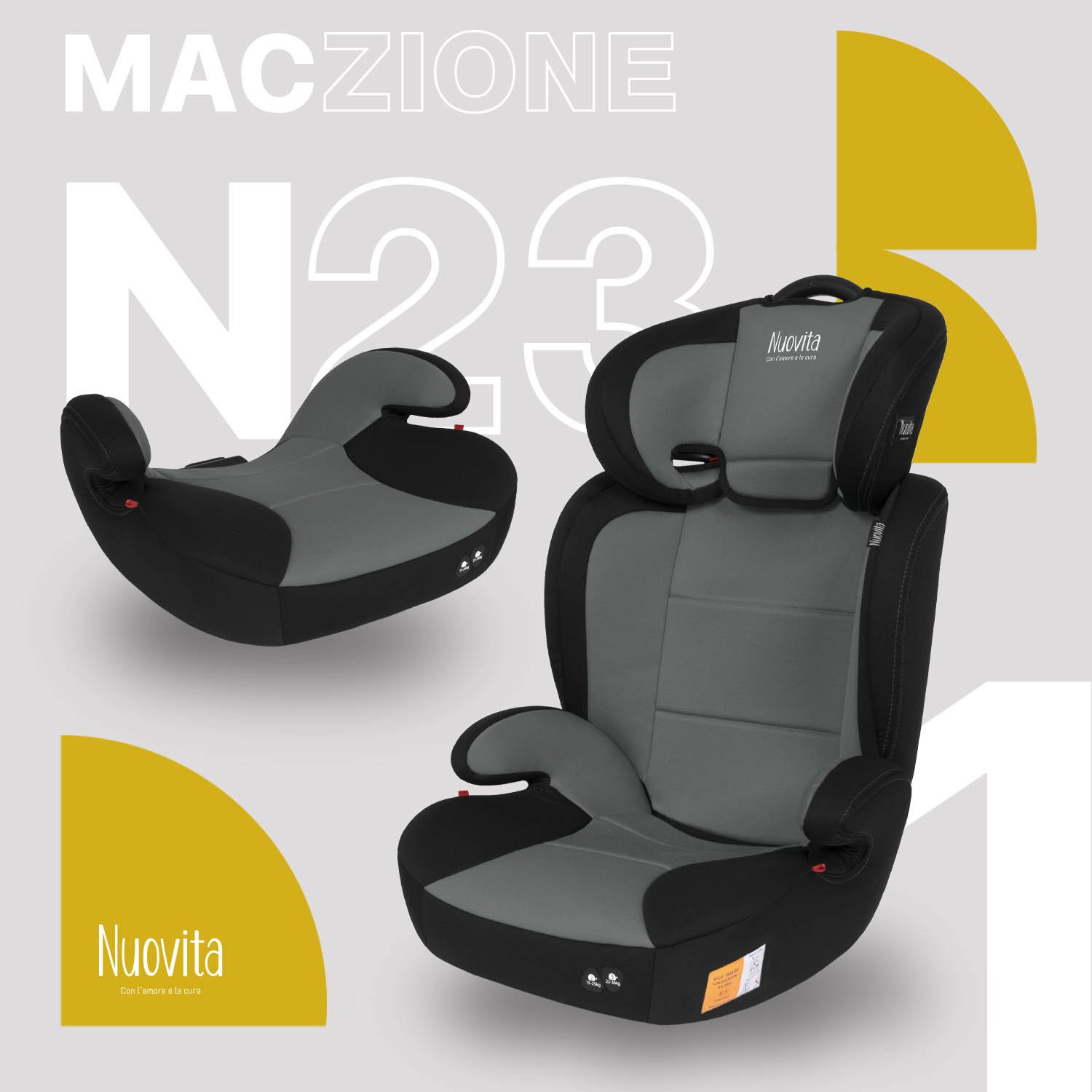 Автокресло Nuovita Maczione N23-1 2/3 (15-36 кг) серый - фото 1