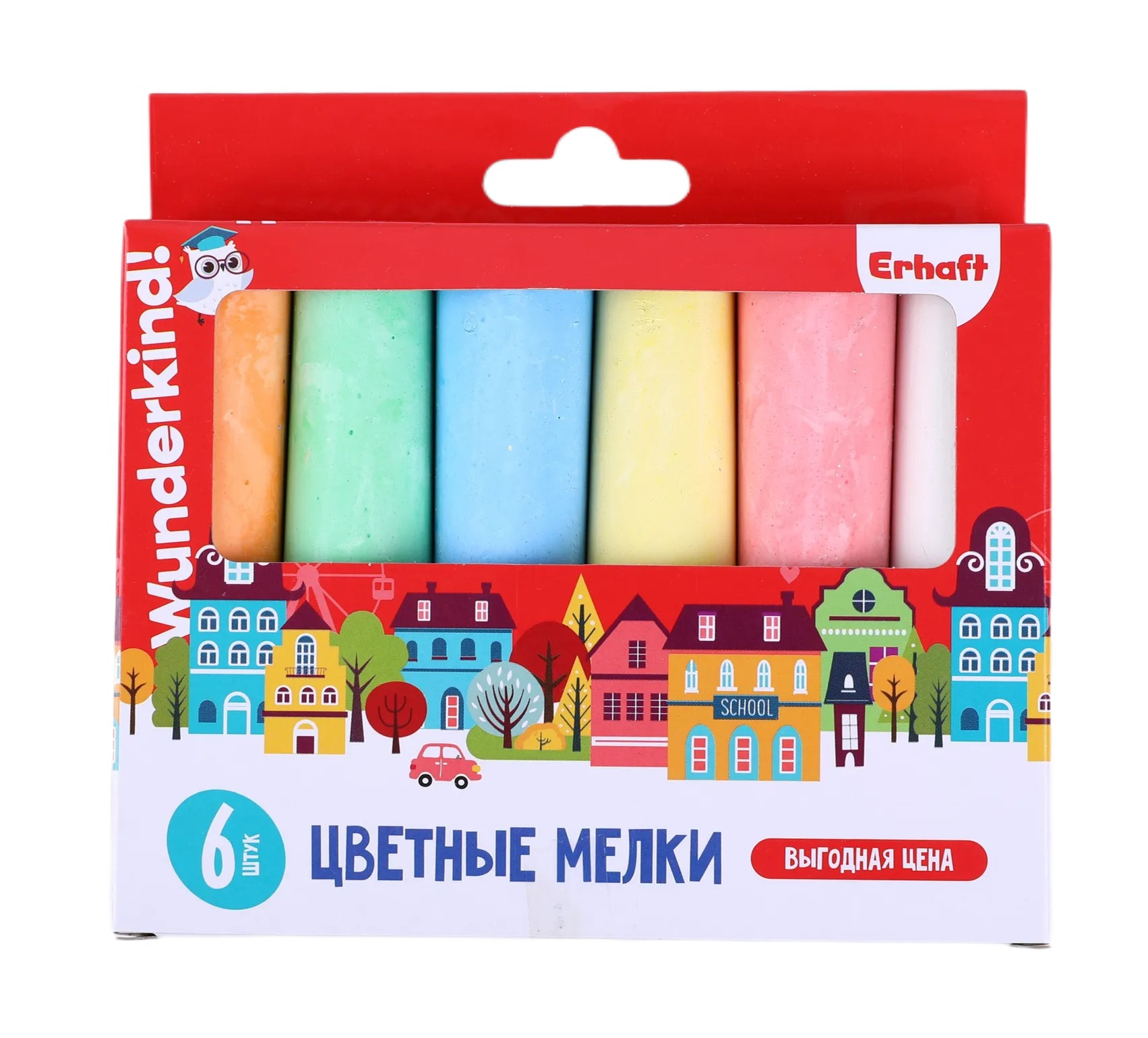 Изображение товара Набор цветных мелков Erhaft Jumbo 6 шт для рисования и письма школьная доска