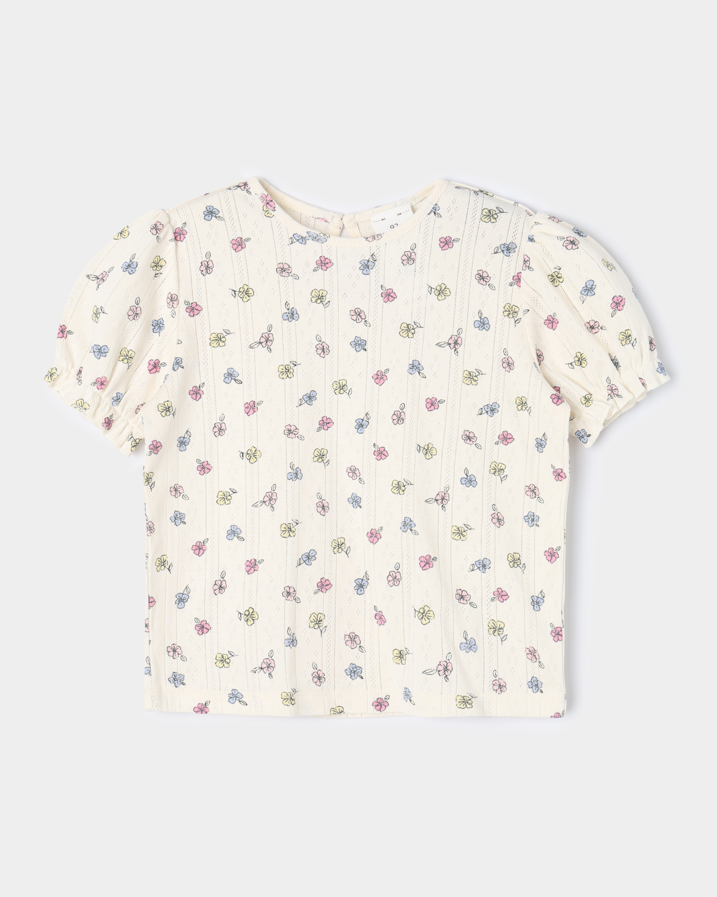 Изображение товара Детская футболка BabyGo 74 молочный цвет с цветочным принтом и вырезом капелька